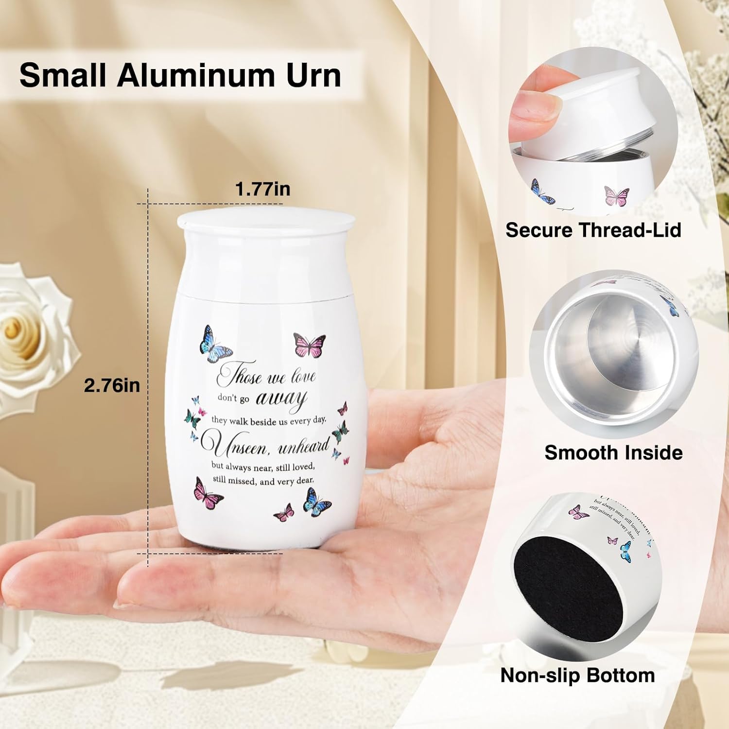 SOITIS Butterfly Urn 27 White Aluminum Cremation Keepsake
