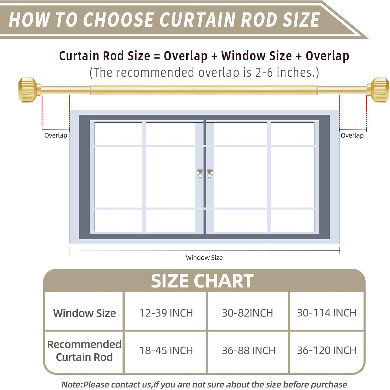 Warm Gold Curtain Rods 66-120 Inch Heavy Duty Adjustable