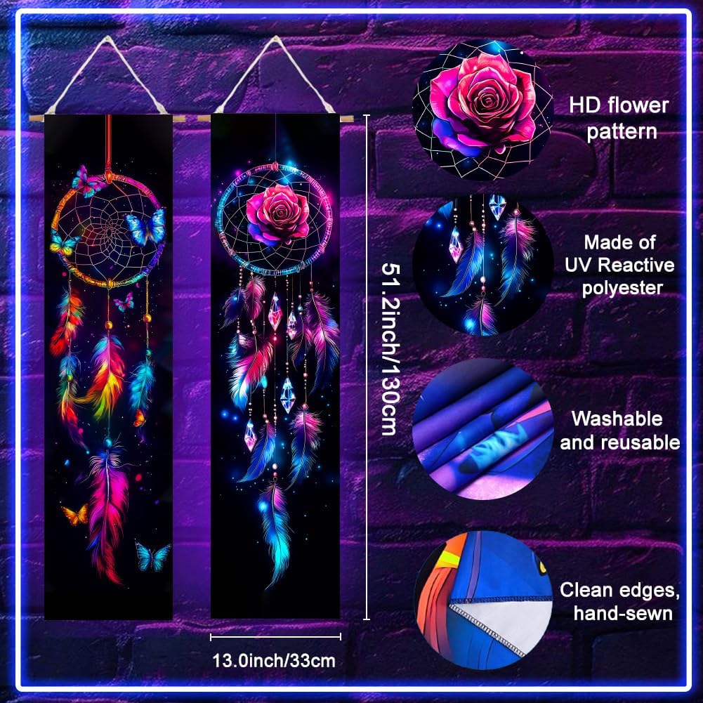 ACRNIGHEET UV Reactive Blacklight Dream Catcher Tapestry Wall Decor