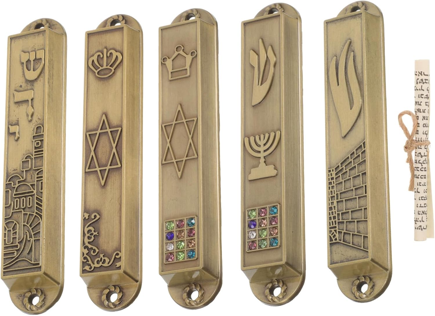 Classic Metal Mezuzah with Scrolls 5pcs