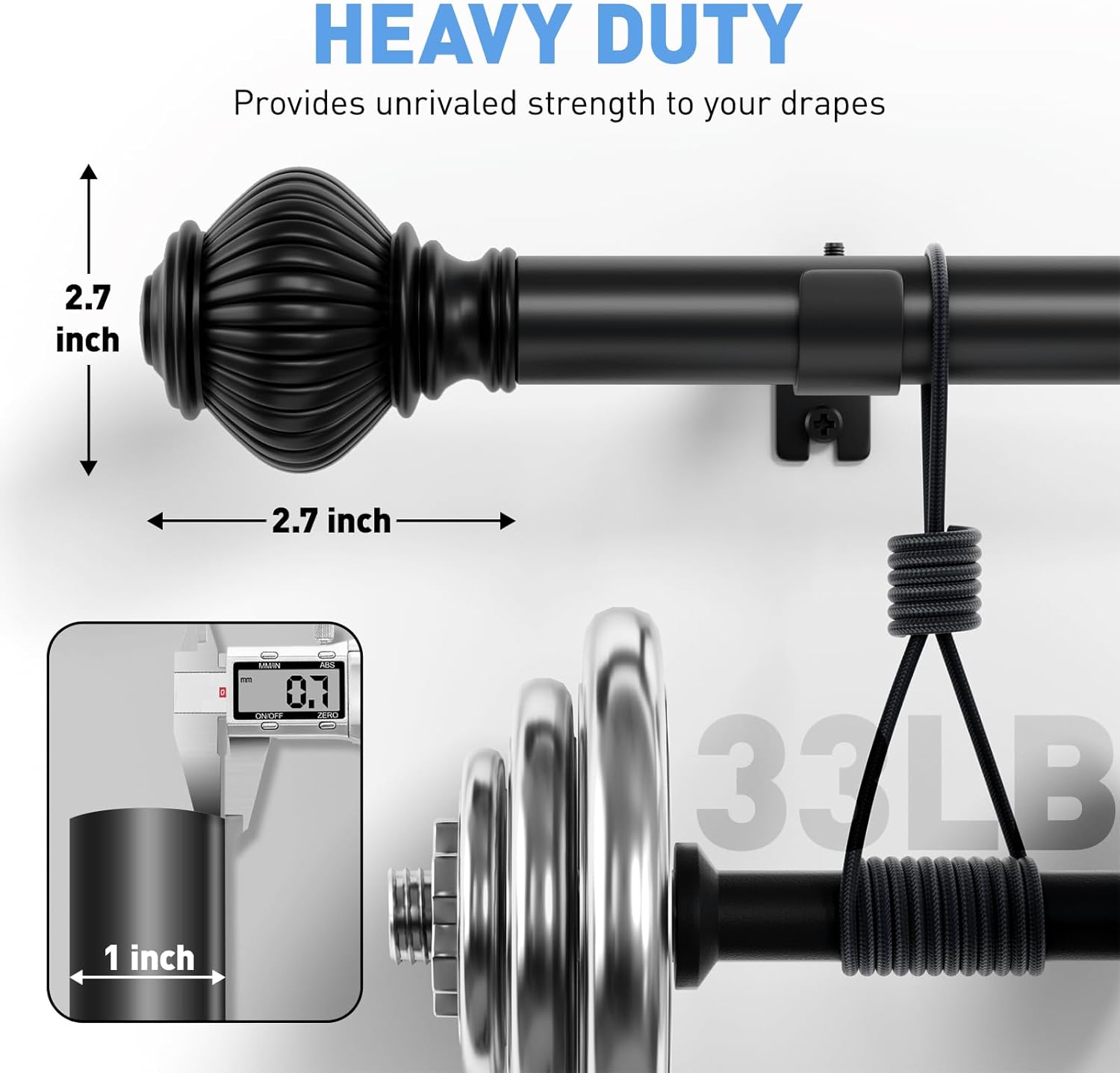 Black Curtain Rod with Lantern Ball Finials 30-45 Inch