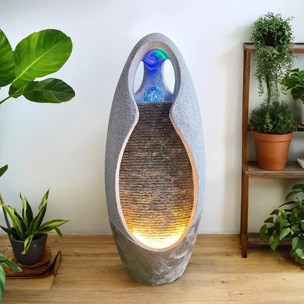 Floor Standing Fountain Large Waterfall 2755 Inches Gray Modern