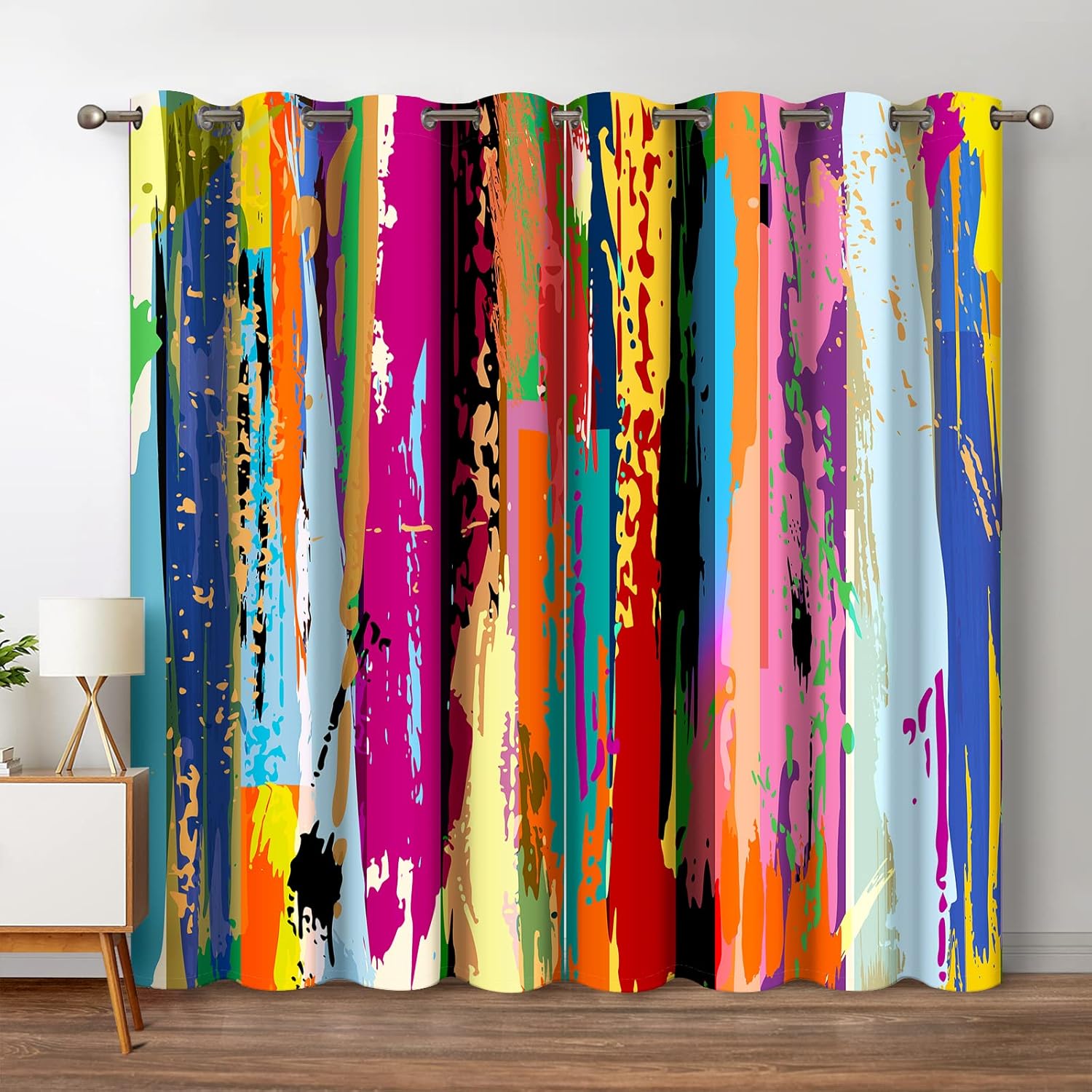 Jekeno Rainbow Design Blackout Curtains 2 Panel Set 52x84 Grommet Drapes