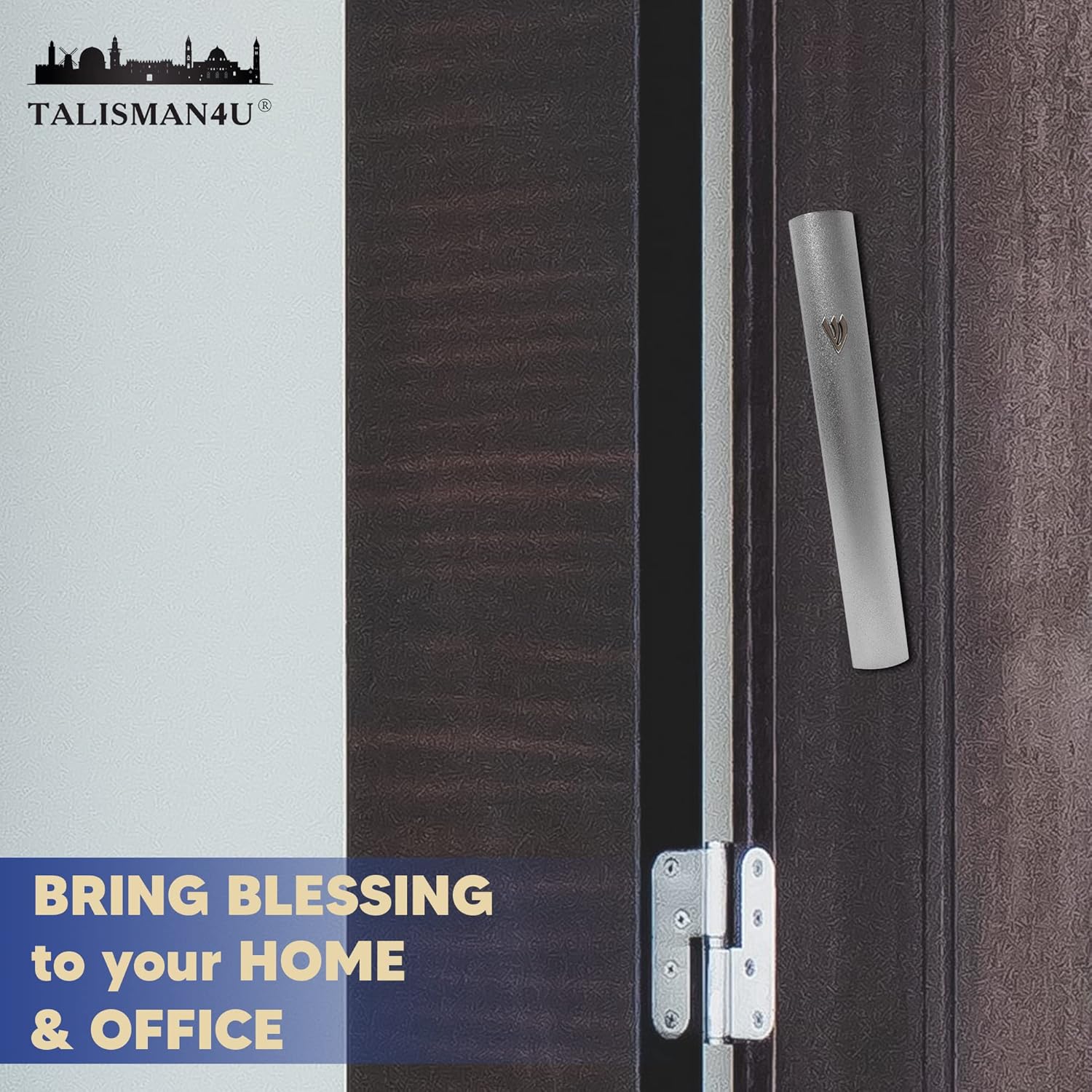 Talisman4U Silver Aluminum Mezuzah with Scroll 3D Metal