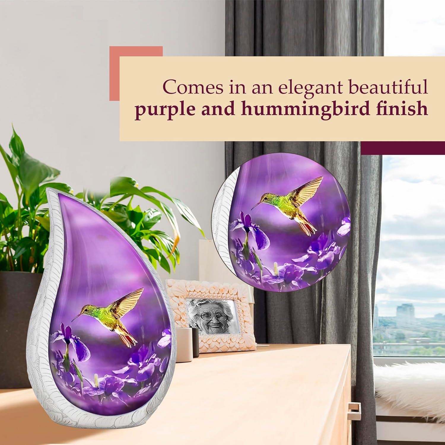 Trupoint Memorials Purple Hummingbird Teardrop Urn
