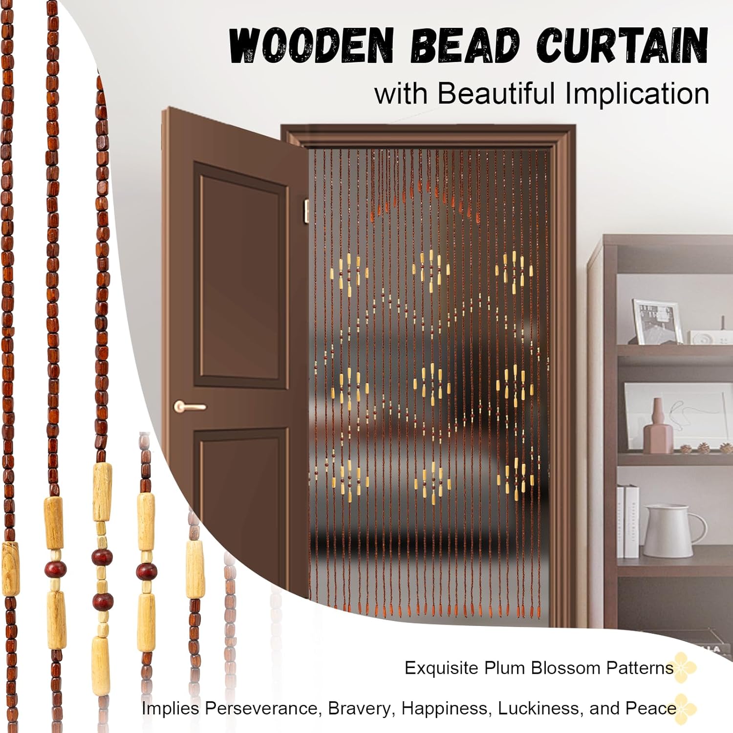 Hopuers Bamboo Beaded Curtain for Doorway 32 Lines