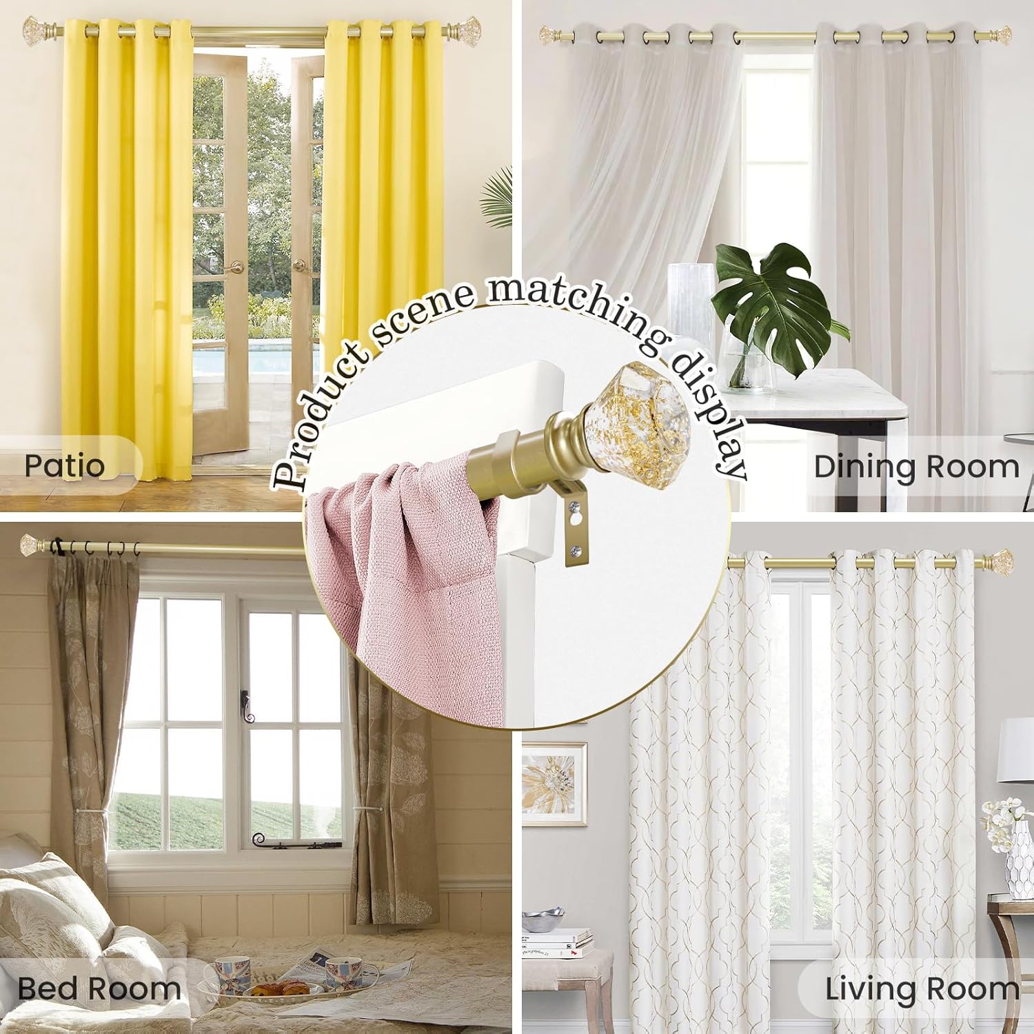 Adjustable Heavy Duty Gold Curtain Rod for Windows
