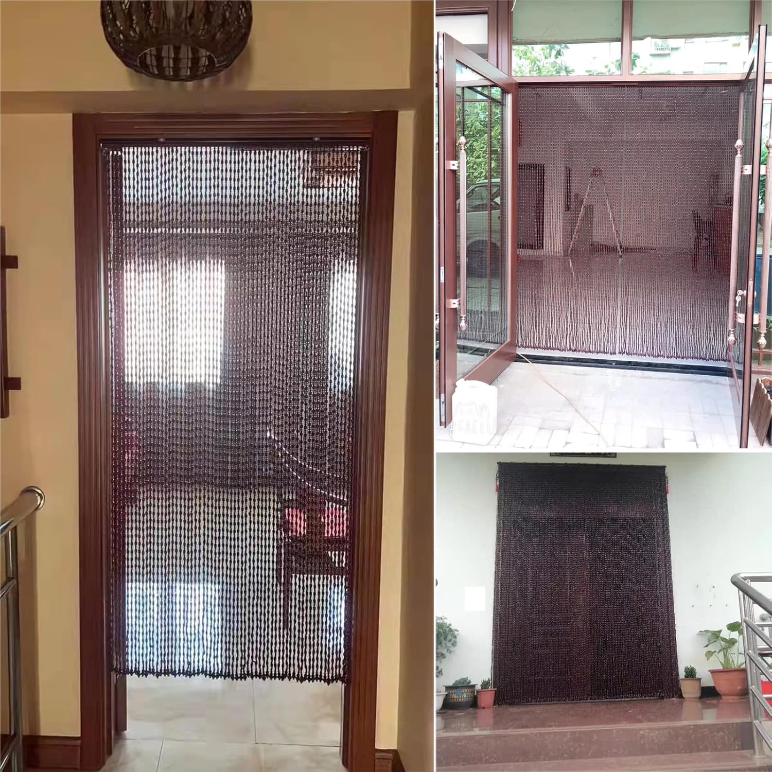 LEOSXA Natural Wooden Beaded Curtain Door Decor Panel