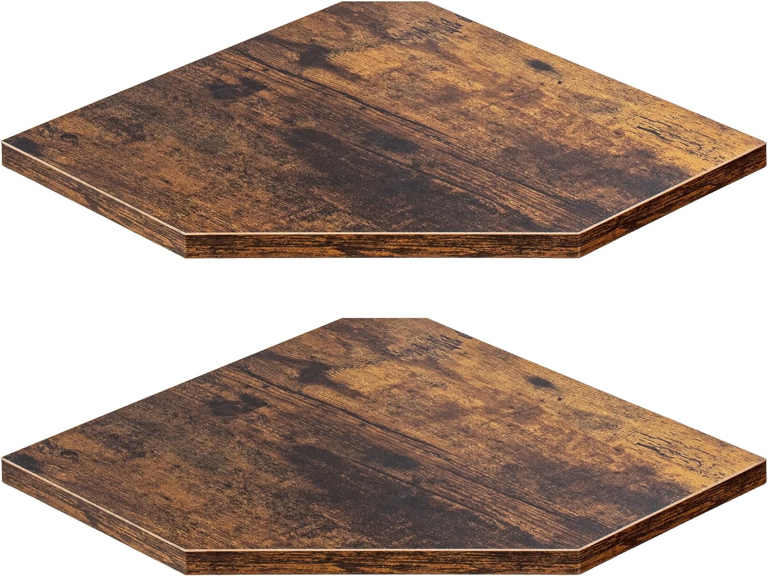 Set of 2 Rustic Brown Corner Wall Shelves
