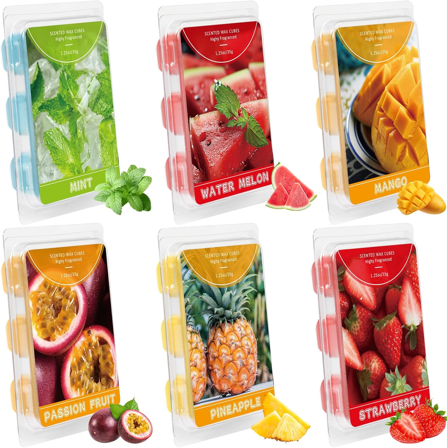 SCENTORINI Wax Melts 6 Pack - Mint Watermelon Strawberry Mango Passion Fruit Pineapple