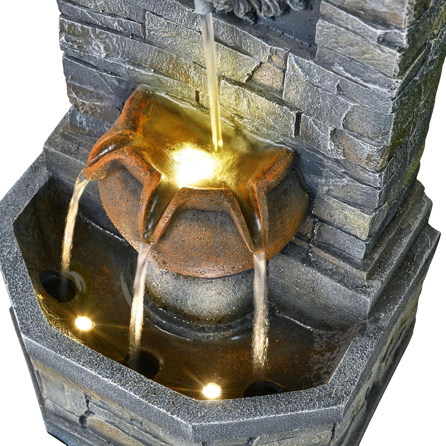 3228 Outdoor Lion Head Water Fountain with Lights