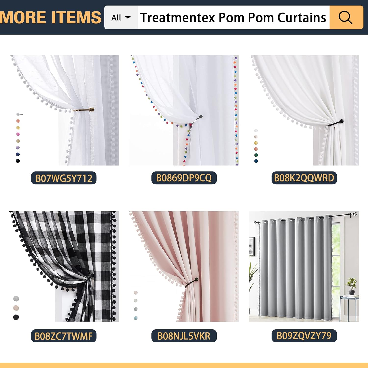 Treatmentex Pom-Pom Pink Half-Blackout Curtains 2 Panels Rod Pocket