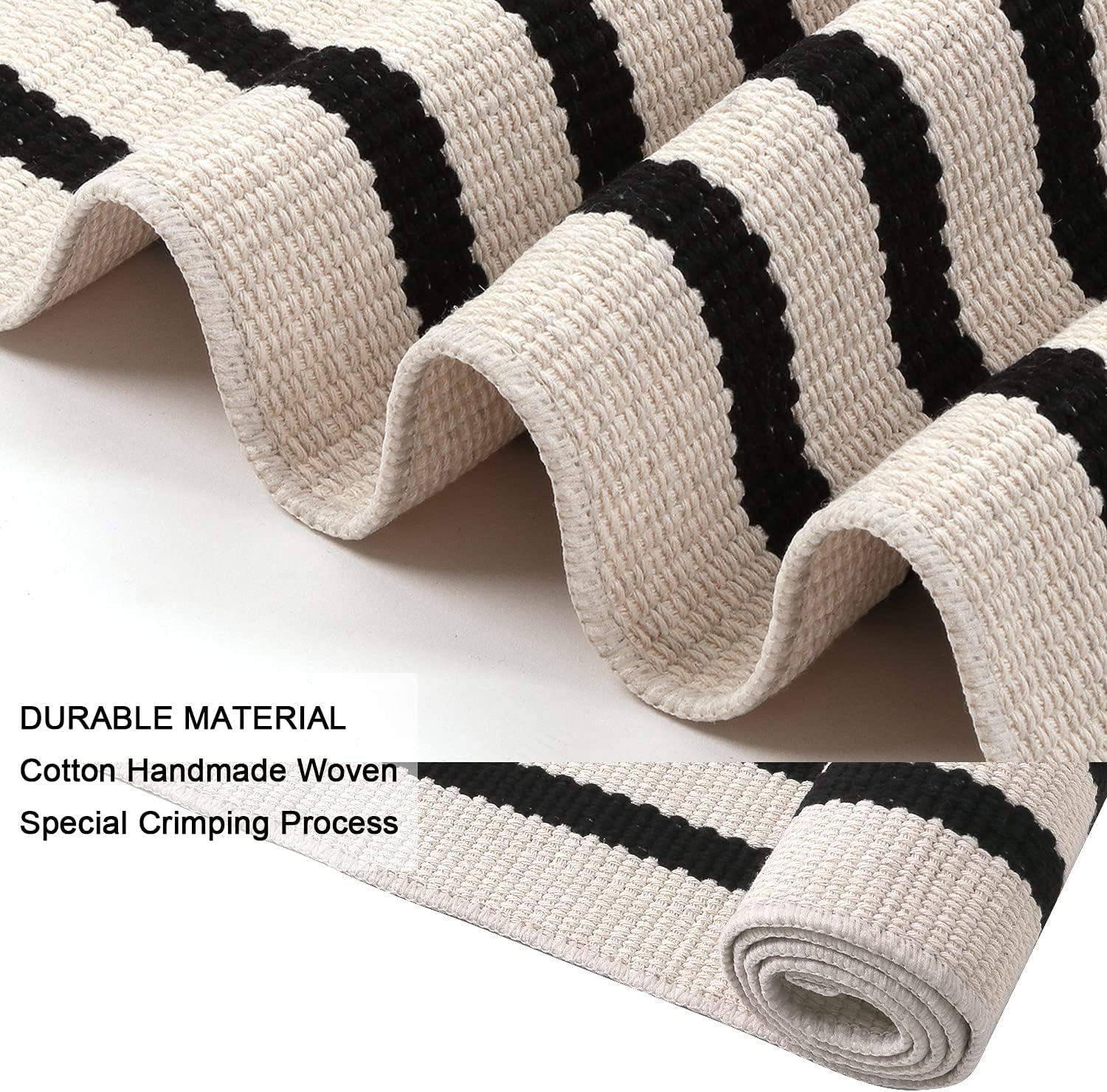 LEEVAN Black and White Striped Doormat Rug 24x35 Inch