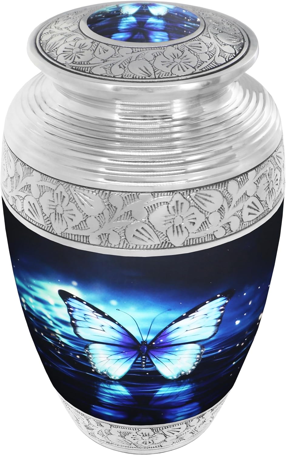 Naniurn Large Decorative Urn with Black and Blue Butterfly