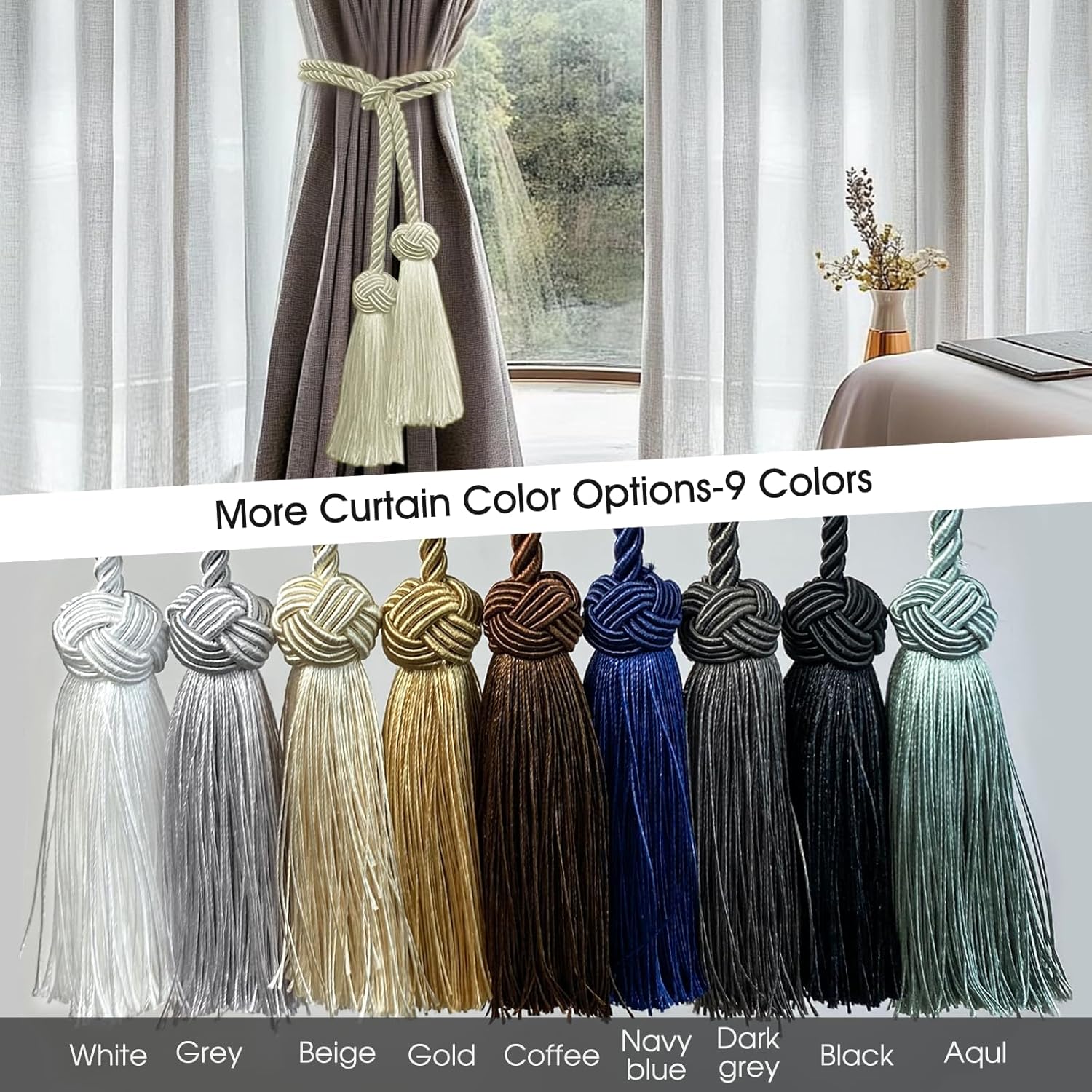 2 Pack Beige Curtain Tassel Tiebacks with Holdbacks