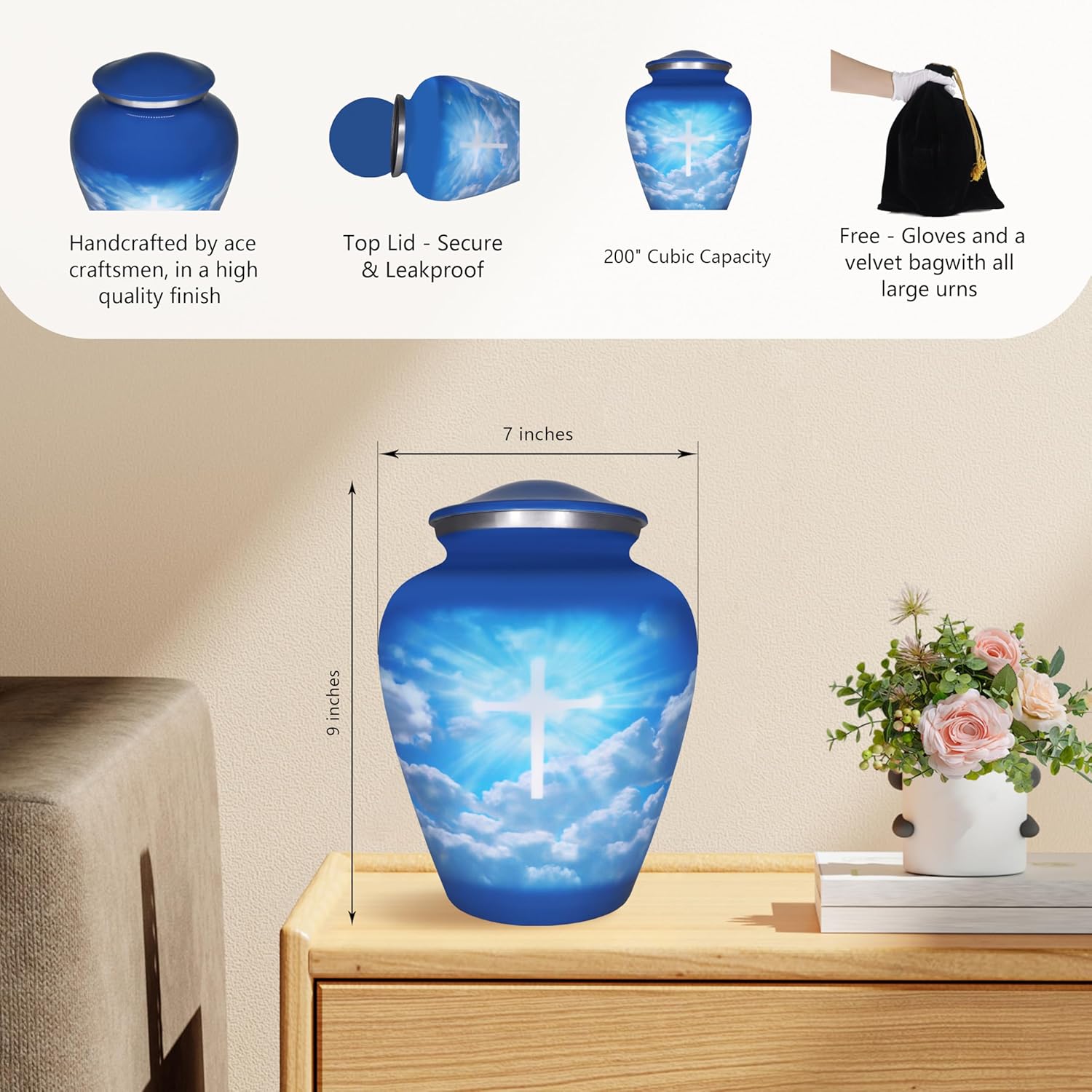 Celestial Cross Cremation Urn for Adult Ashes