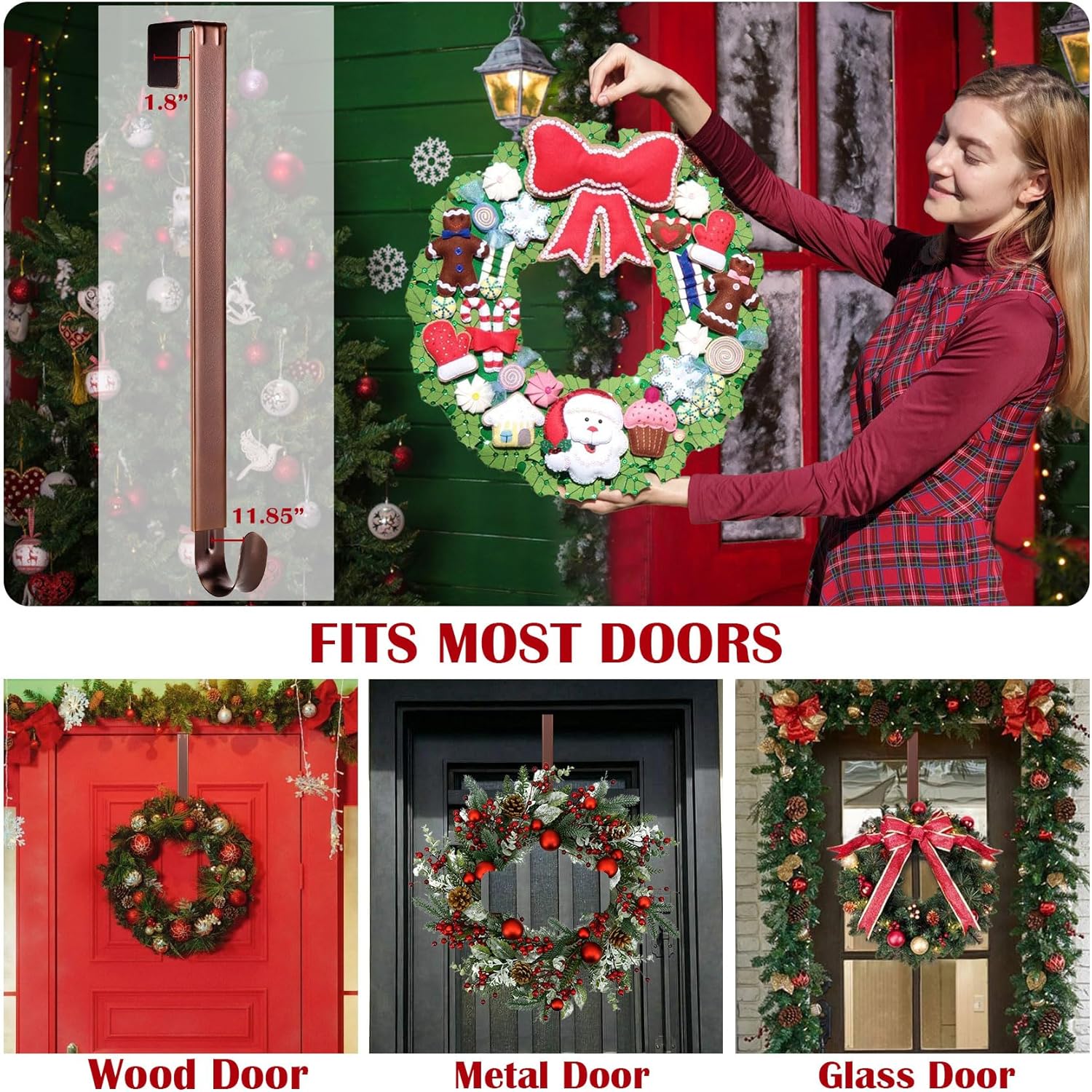 Adjustable Metal Wreath Hanger Door Hook