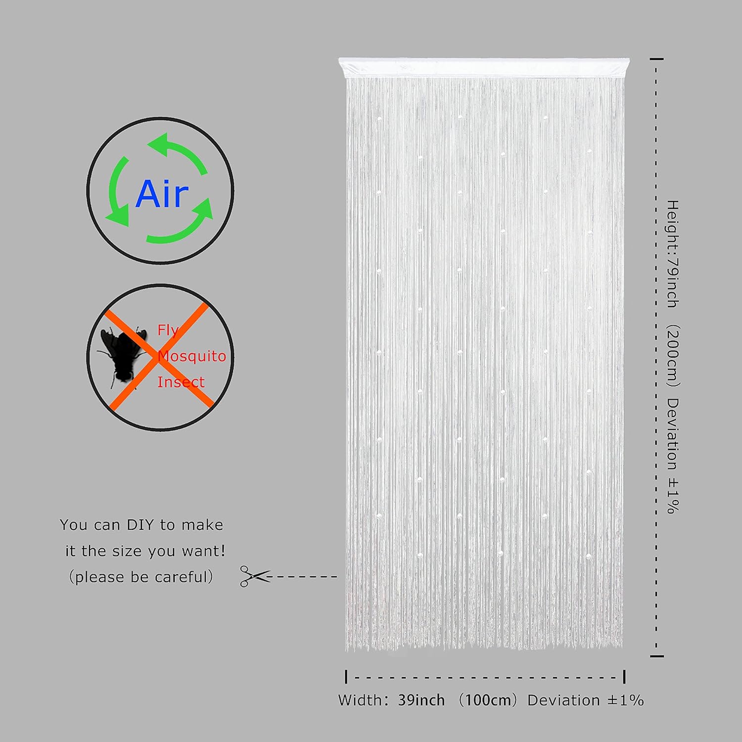 YaoYue Beaded Curtain Door Divider Decor 39x79in White