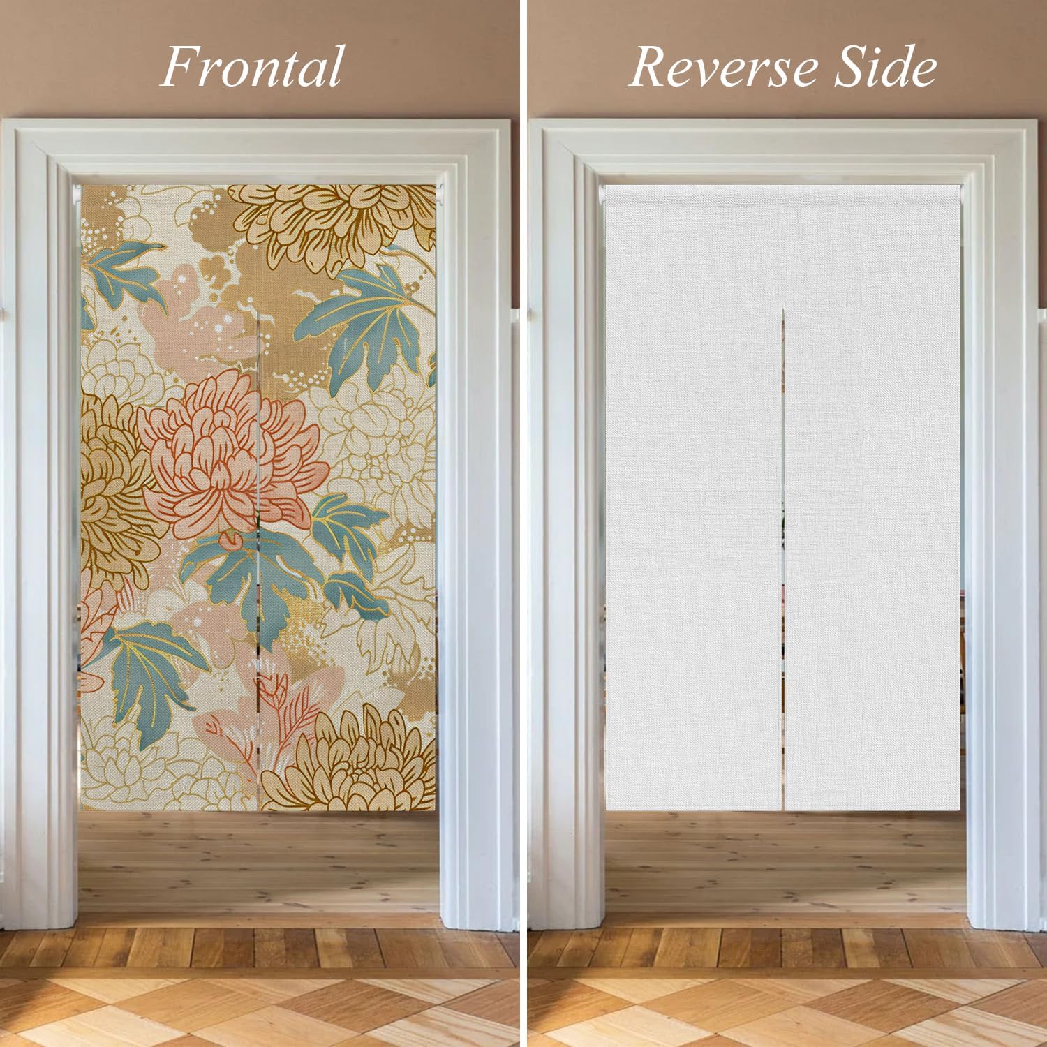 Boho Style Noren Japanese Door Curtain Panel with Flowers