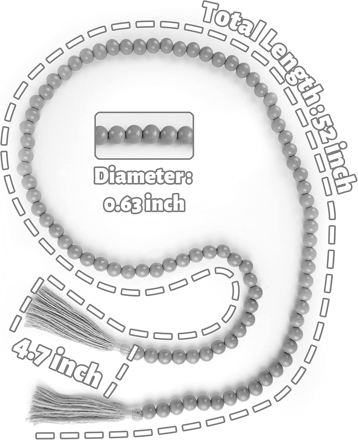 Wooden Beads Garland with Tassels 61 Inch Grey Wood Bead Garland