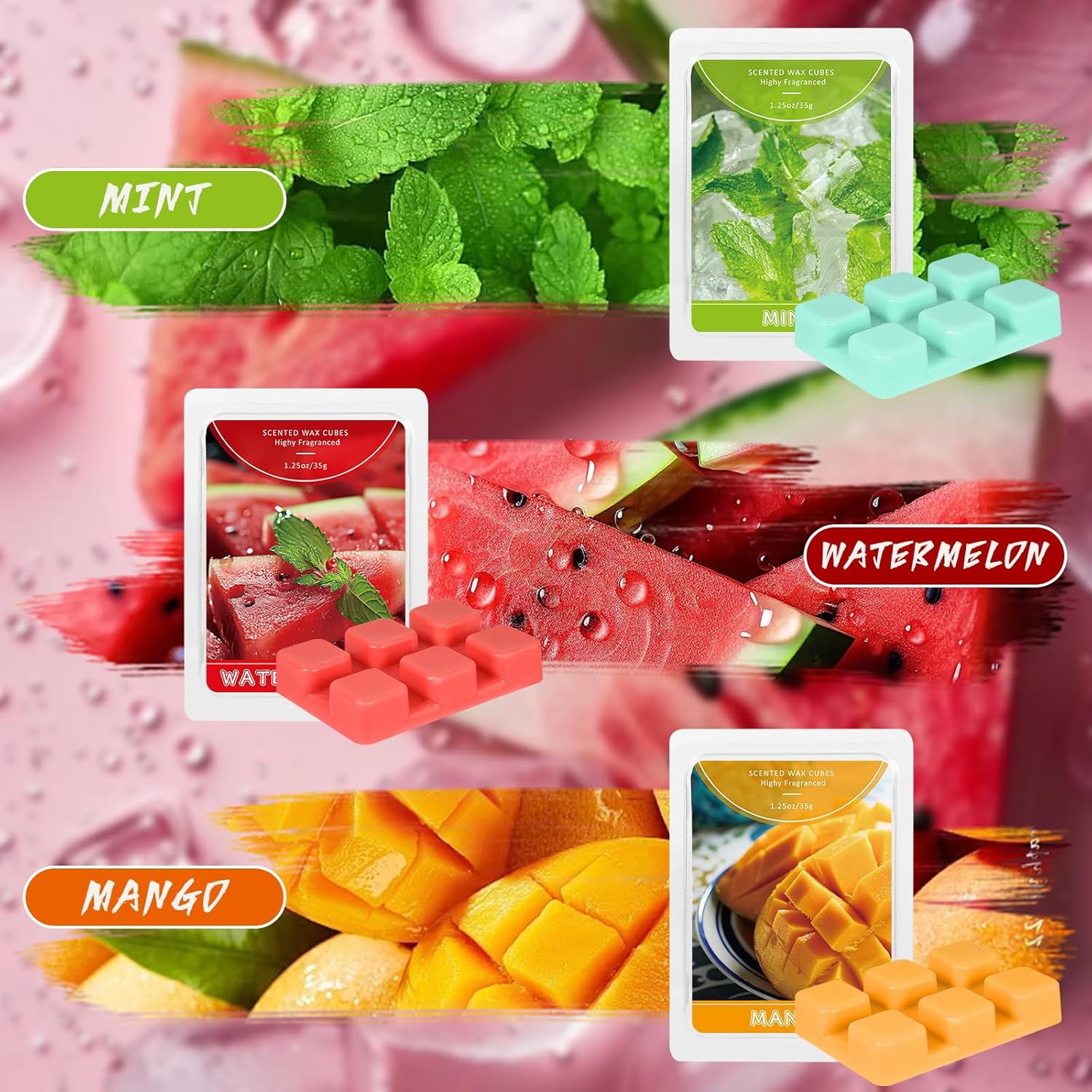 SCENTORINI Wax Melts 6 Pack - Mint Watermelon Strawberry Mango Passion Fruit Pineapple