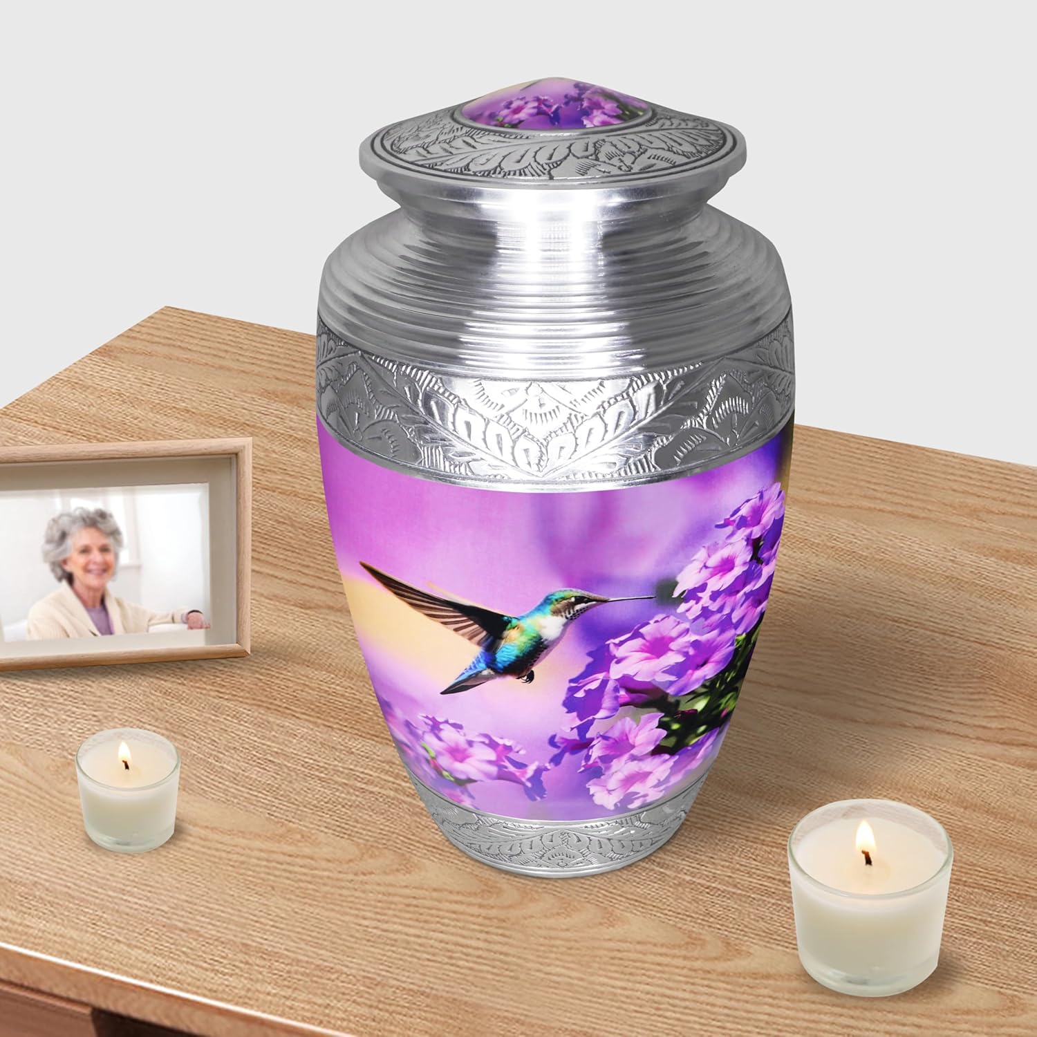 M MEILINXU Purple Hummingbird Cremation Urn