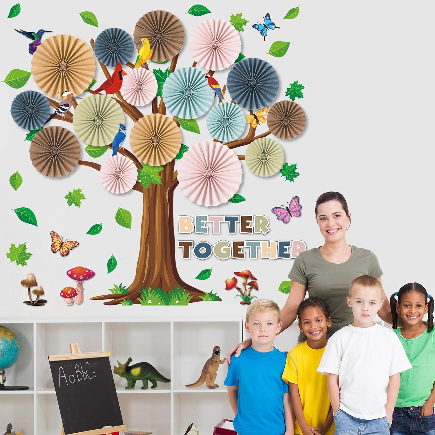 Boho Classroom Tree Bulletin Board Set with 3D Fans