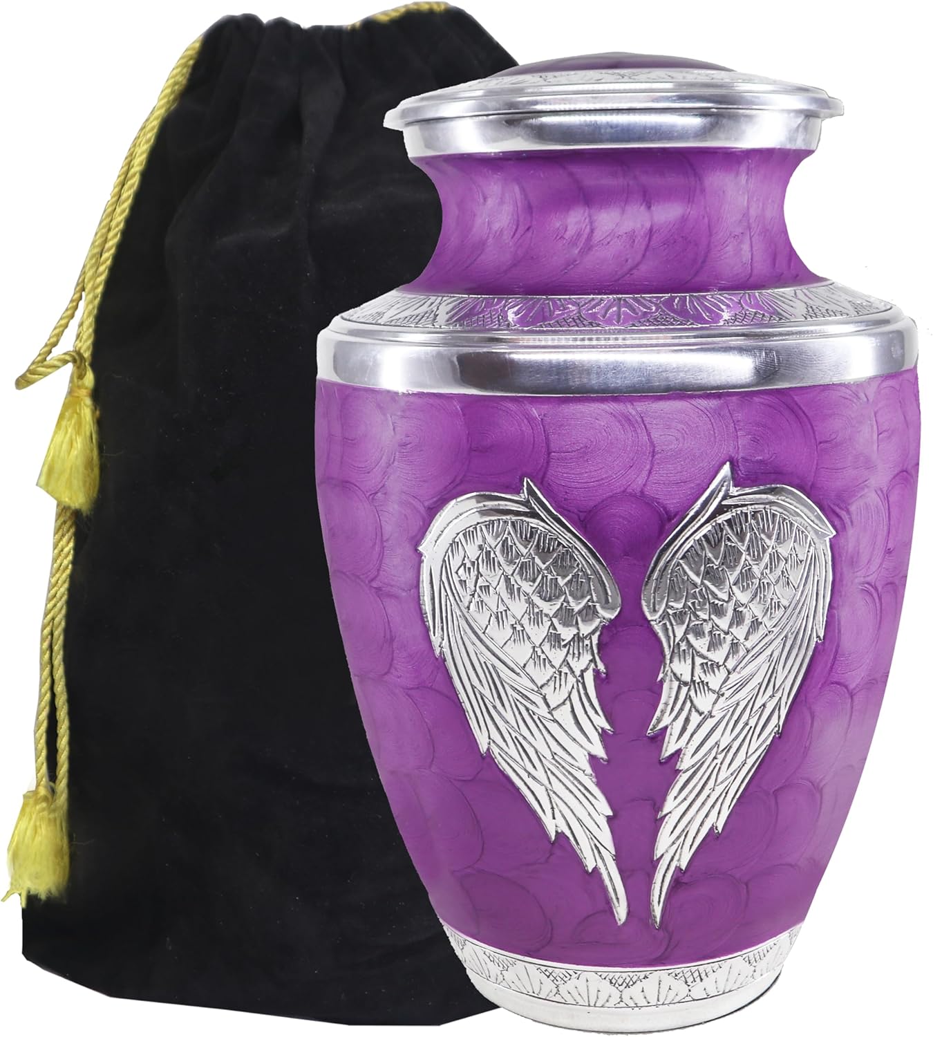 Purple Wings of Love Cremation Urn - Large Silver Engraved