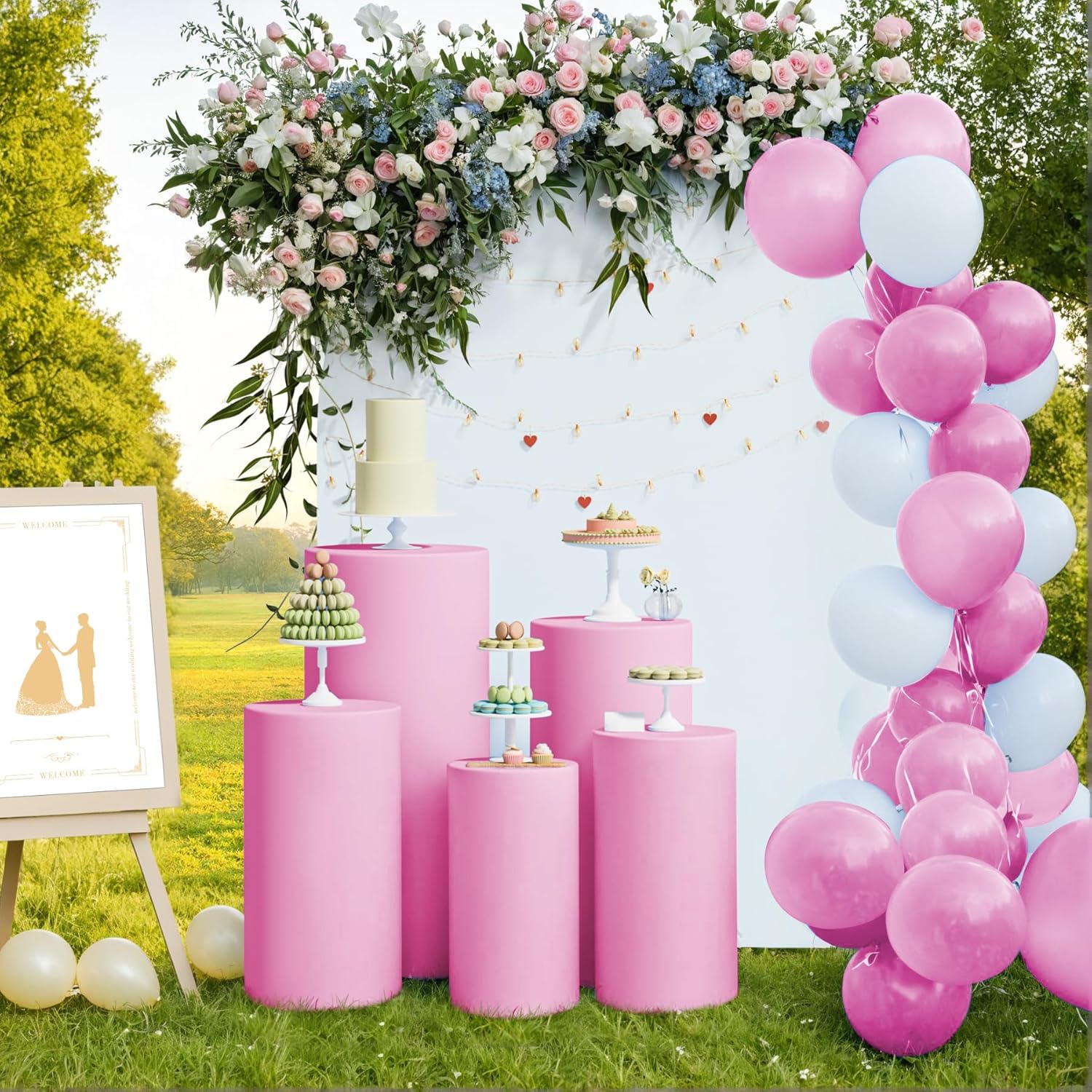 LEBENGURU 5Pcs Cylinder Pedestal Covers Pink