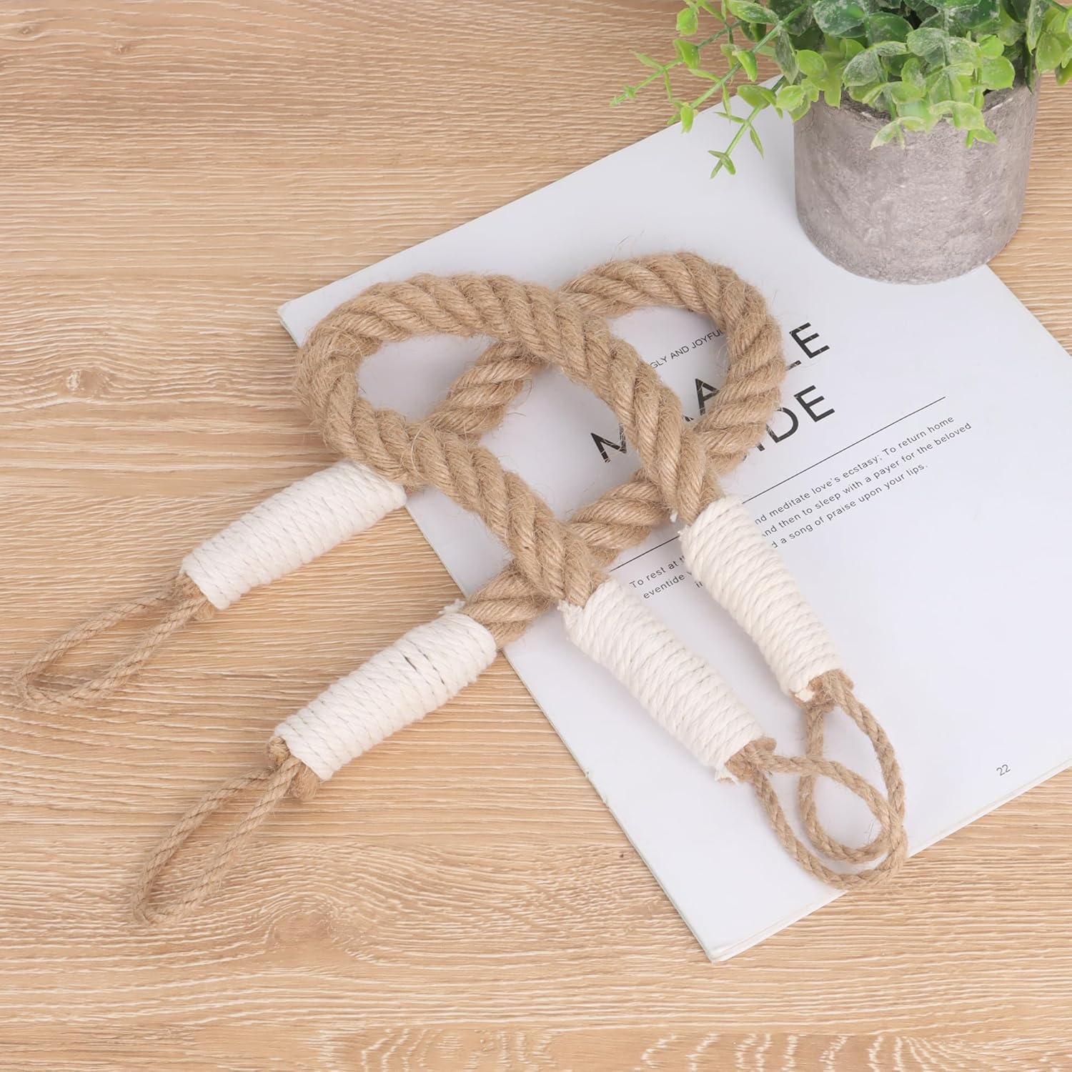 OCIOLI 2 Piece Beige Curtain Tiebacks with Hemp Rope