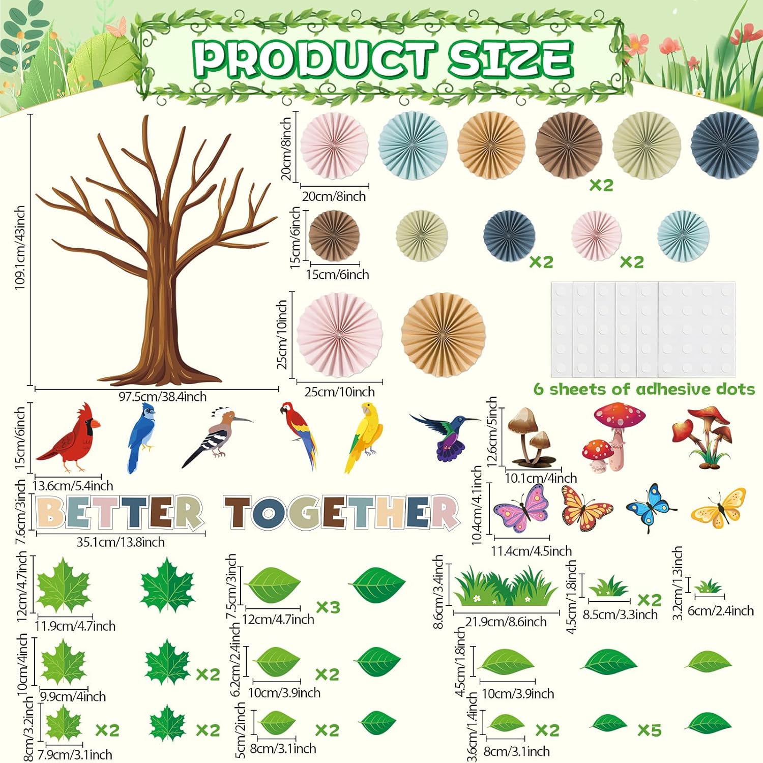 Boho Classroom Tree Bulletin Board Set with 3D Fans