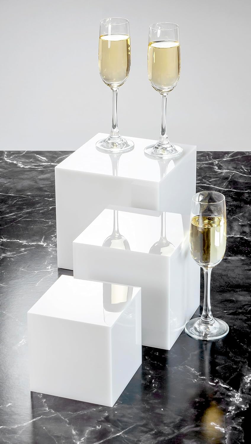 Red Co Set of 2 Glossy White Acrylic Cube Display Riser Stands