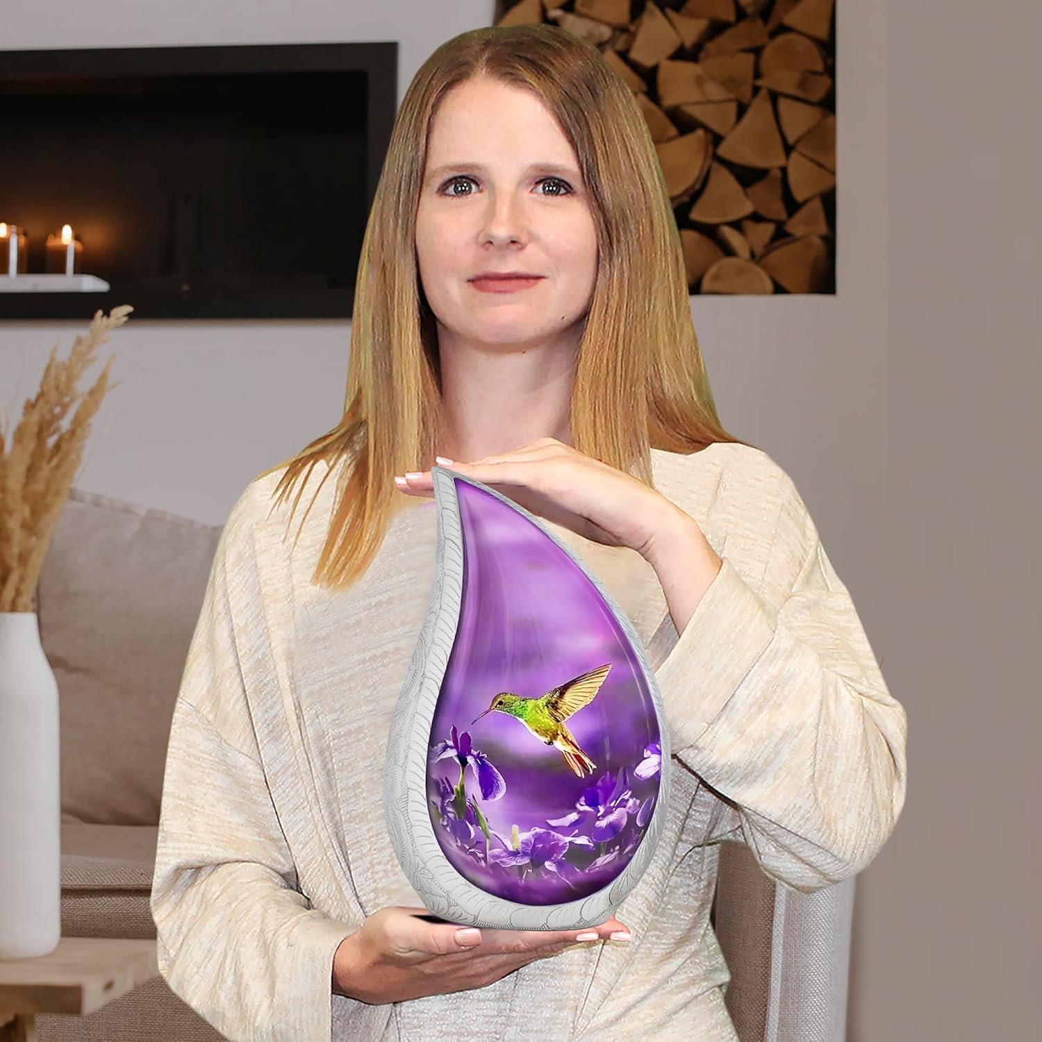Trupoint Memorials Purple Hummingbird Teardrop Urn