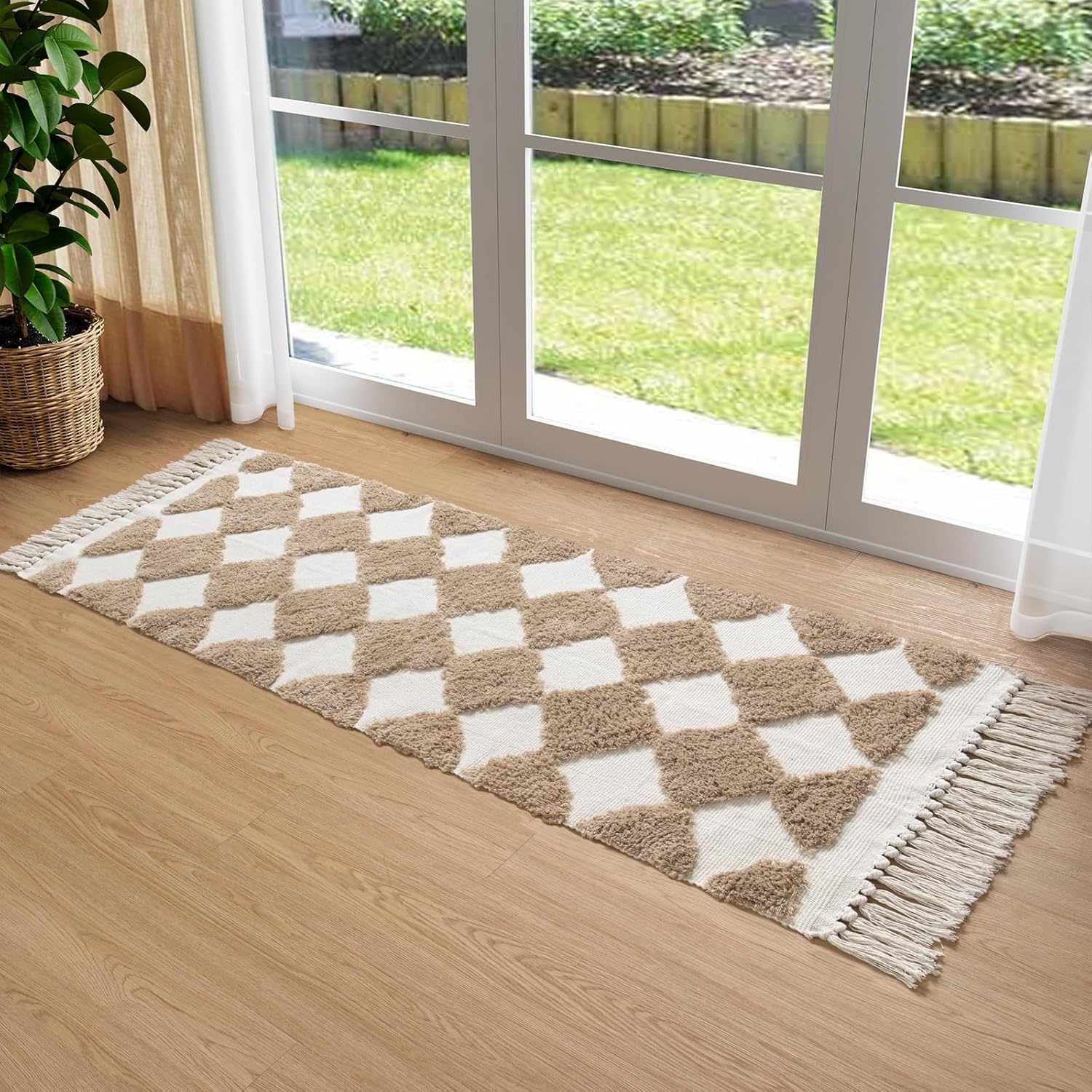 Lahome Checkered Boho Runner Rug 26x8 ft