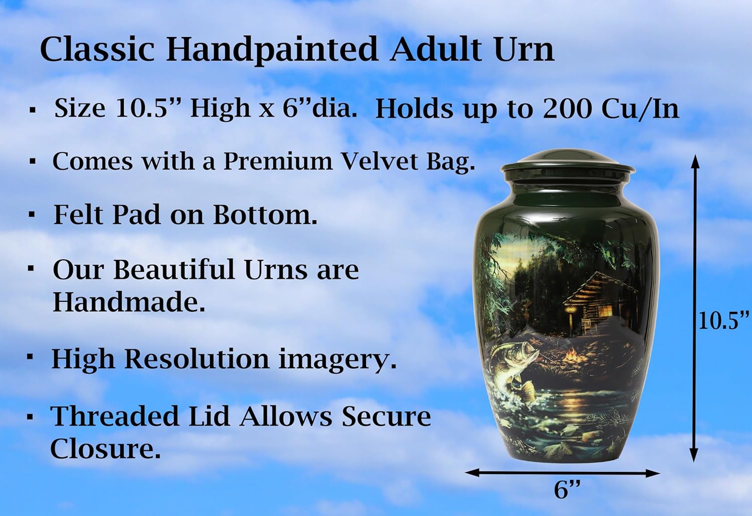 Handcrafted Fishing Urn for Adult Ashes Men Women Memorial