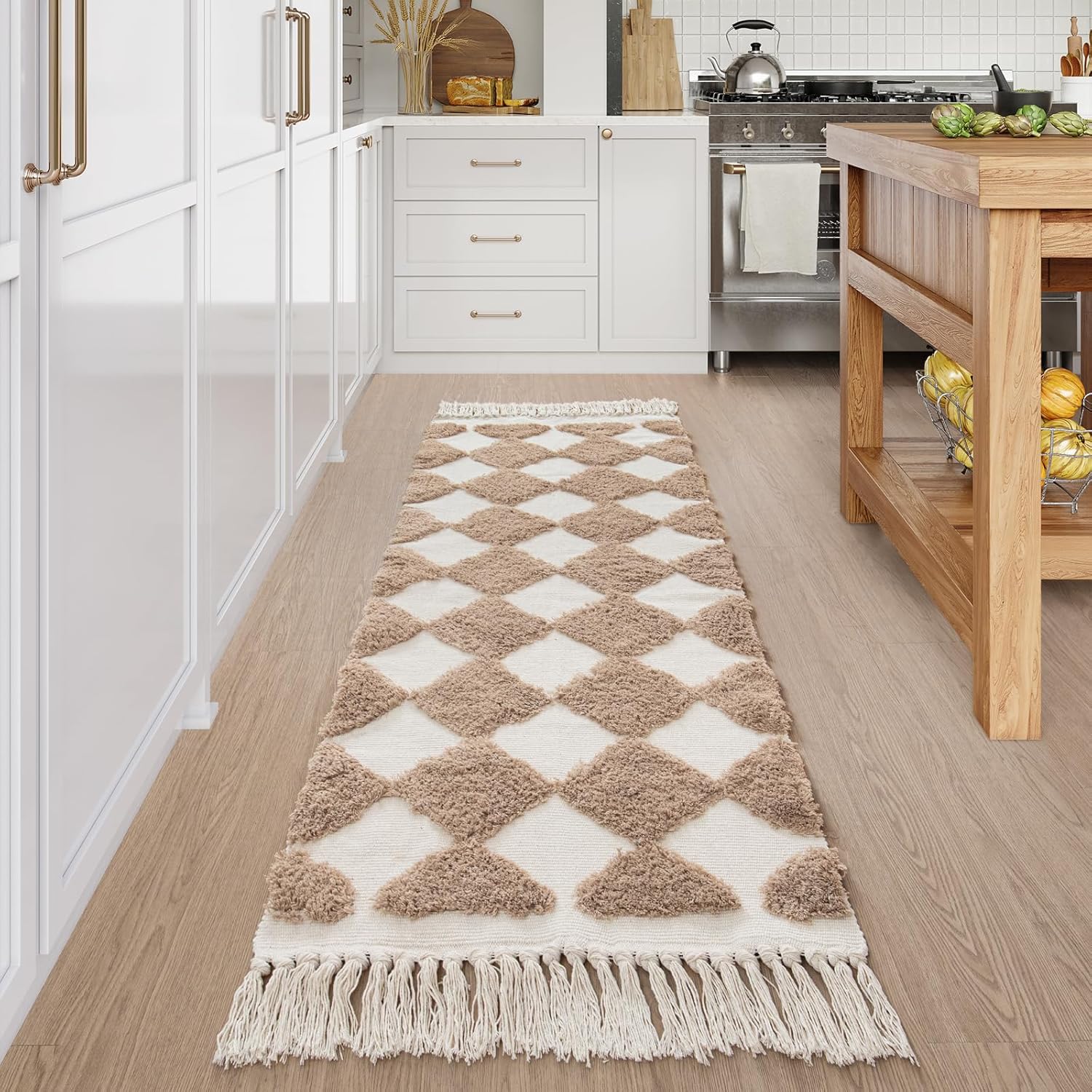 Lahome Checkered Boho Runner Rug 26x8 ft