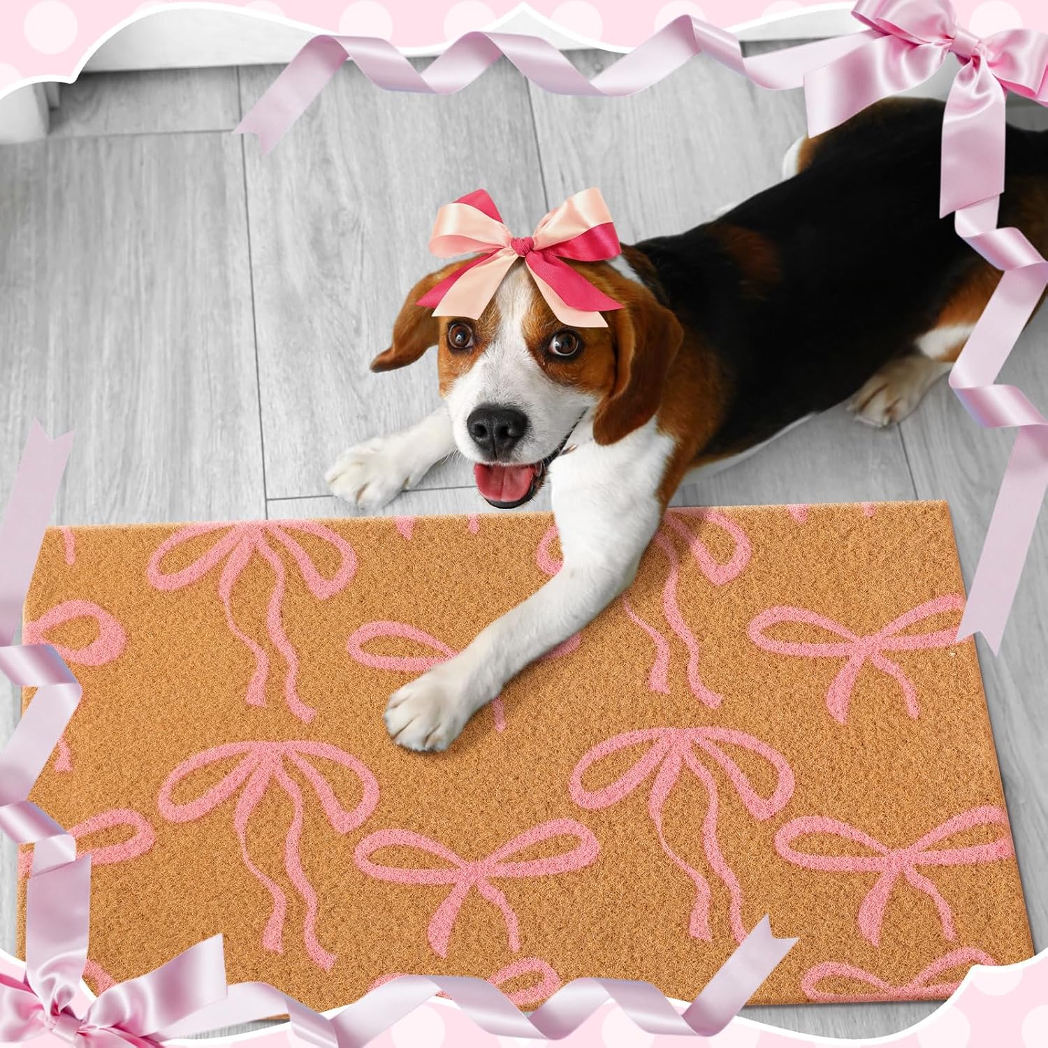 Ceenna Pink Bow Coir Doormat Outdoor Entryway Decor