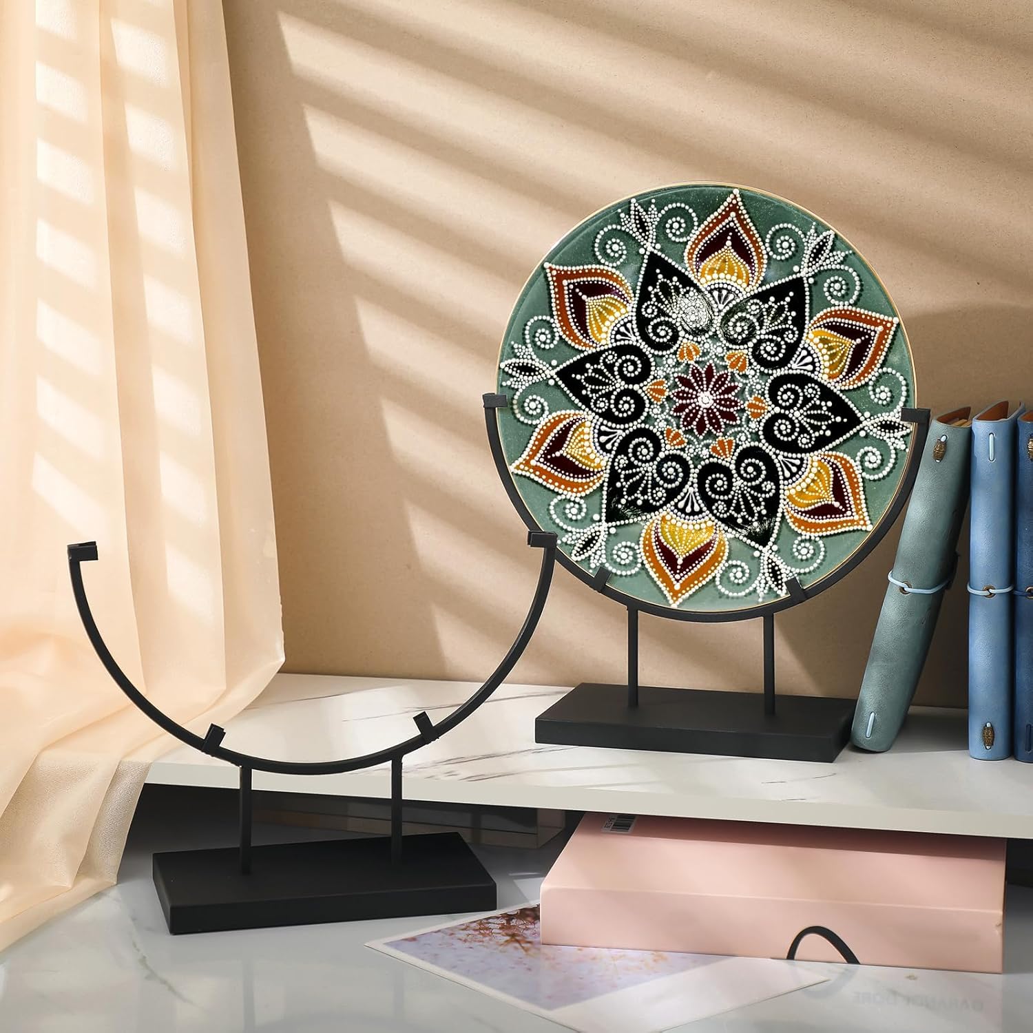 Blulu 4 Pcs 10 Inch Round Metal Easels for Art Displays