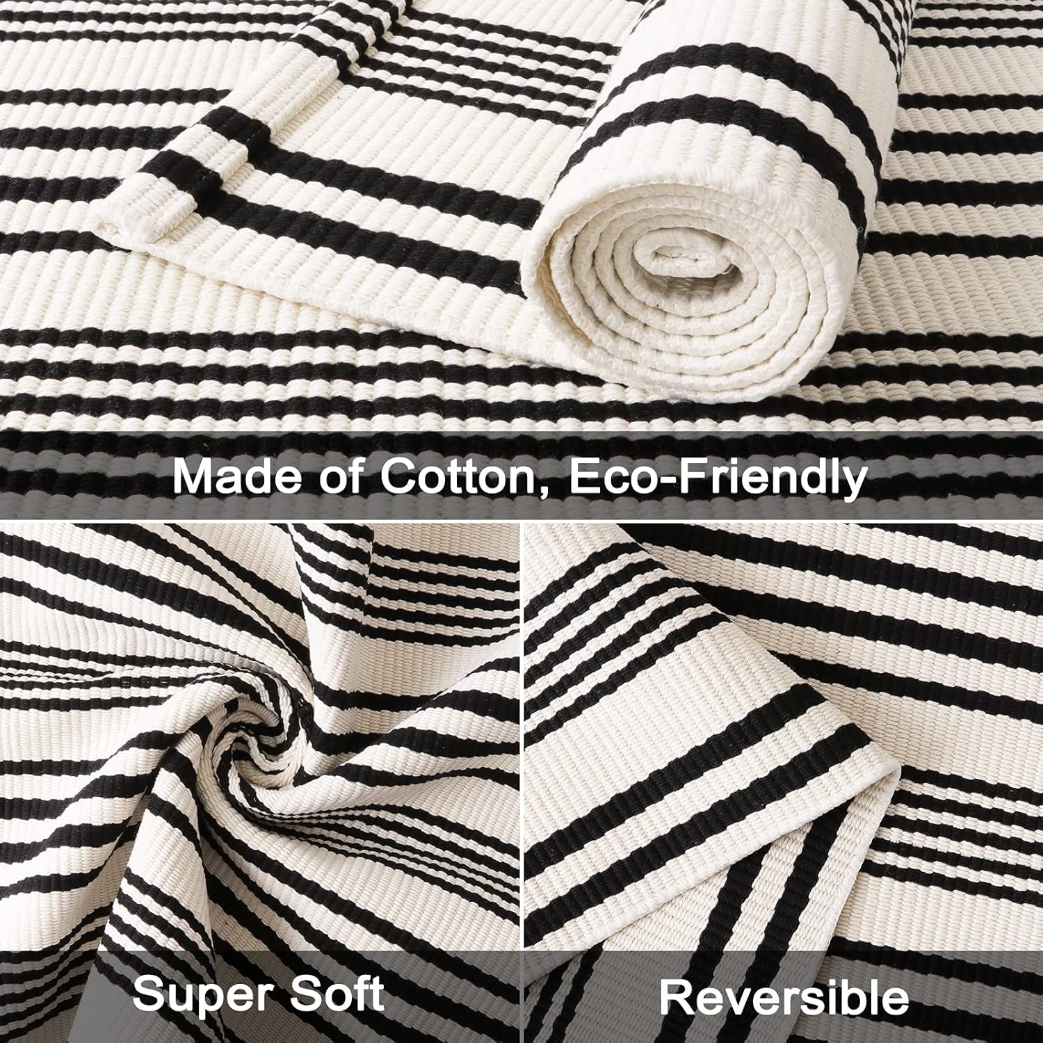 LEEVAN Black and White Striped Outdoor Rug 2 x 43