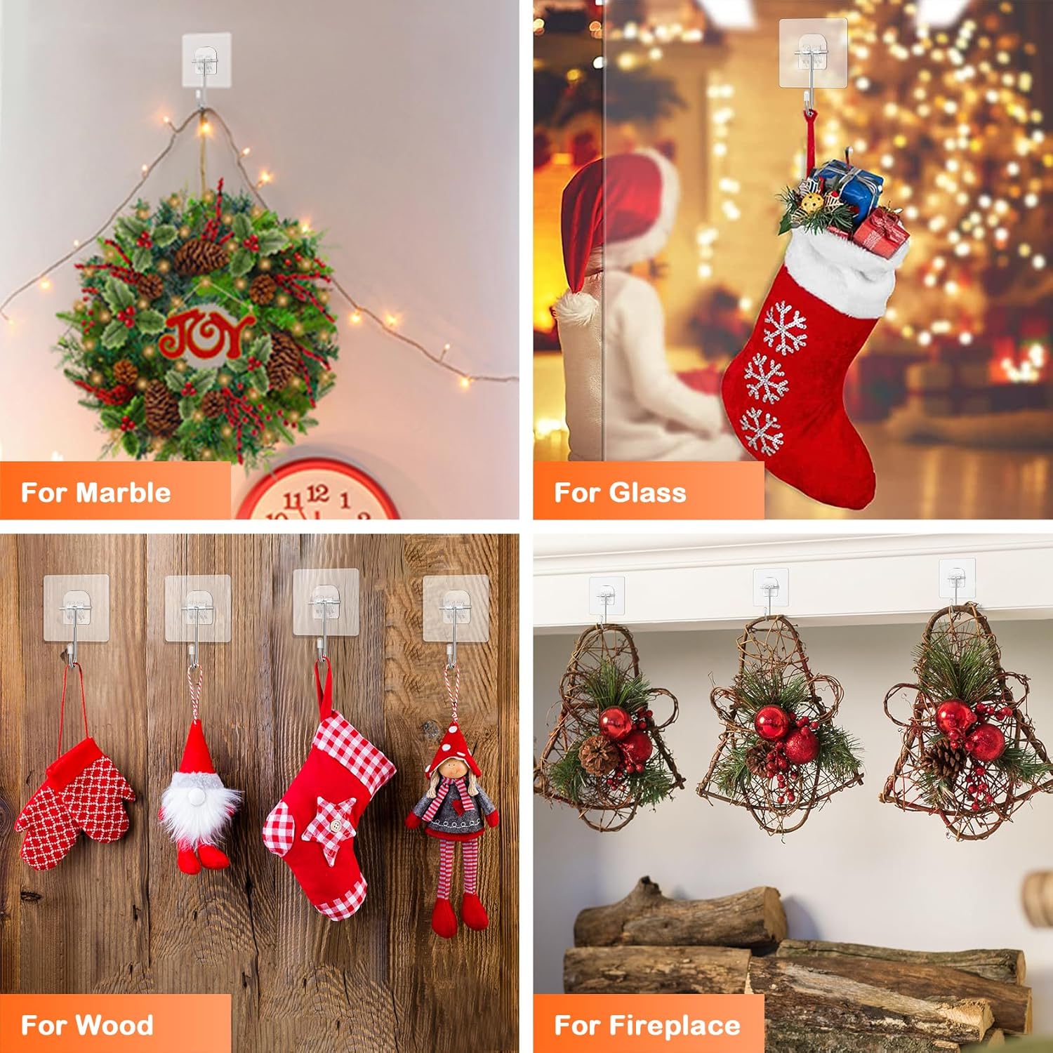 Clear Wreath Hangers for Front Door 10 Pack
