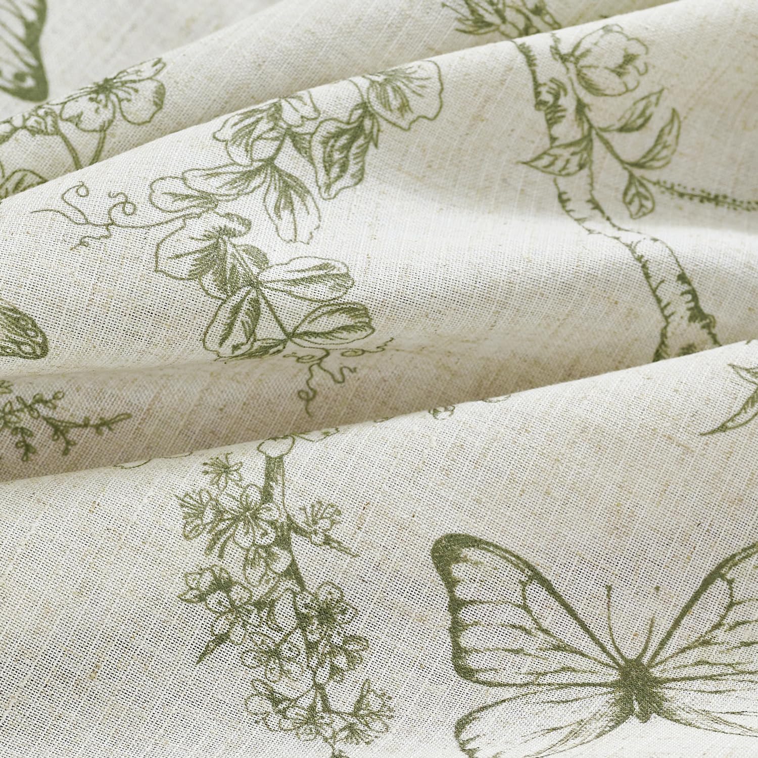 Lazzzy Linen Curtains Green Floral 2 Panels 63 Inch Grommet Top