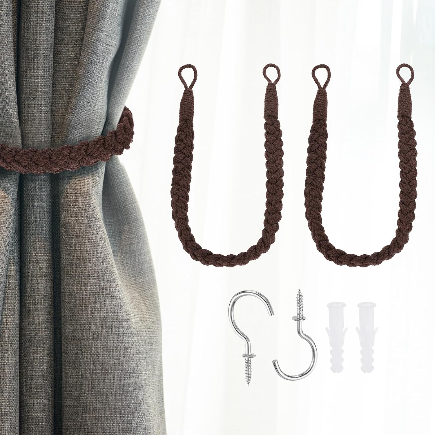 Uxcell 2Pcs Dark Brown Cotton Rope Curtain Tiebacks