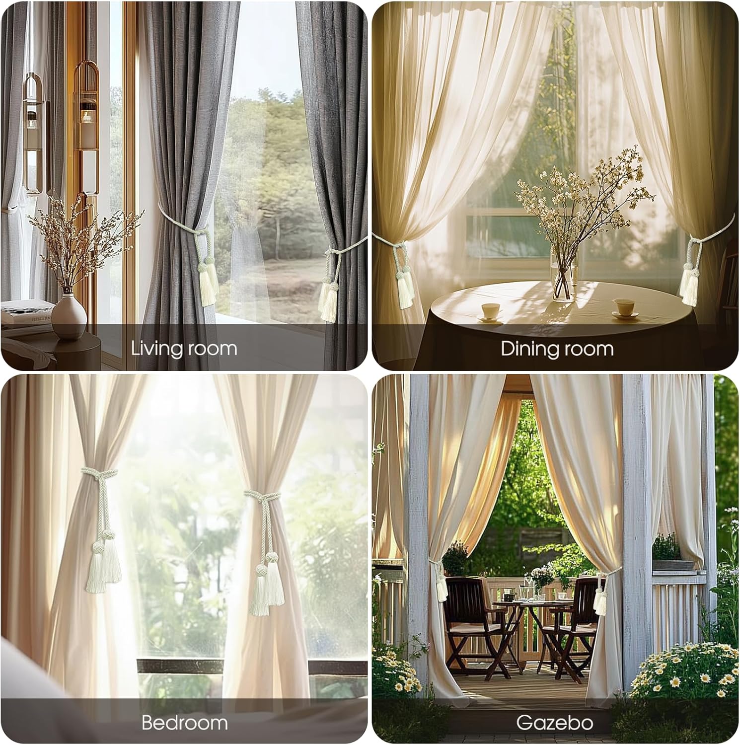 2 Pack Beige Curtain Tassel Tiebacks with Holdbacks