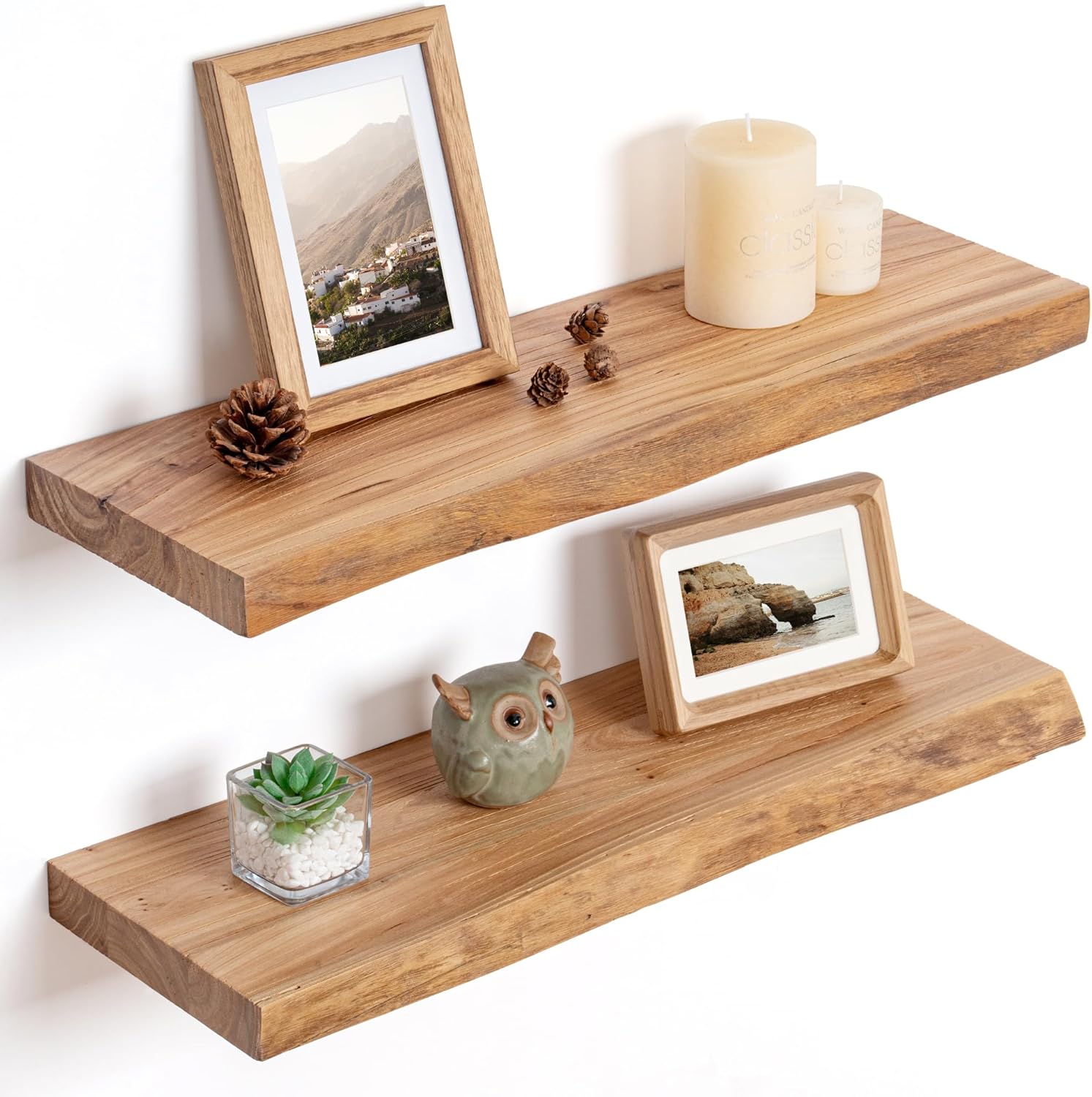 24 Inch Floating Shelves Set of 2 Natural Elm Wood