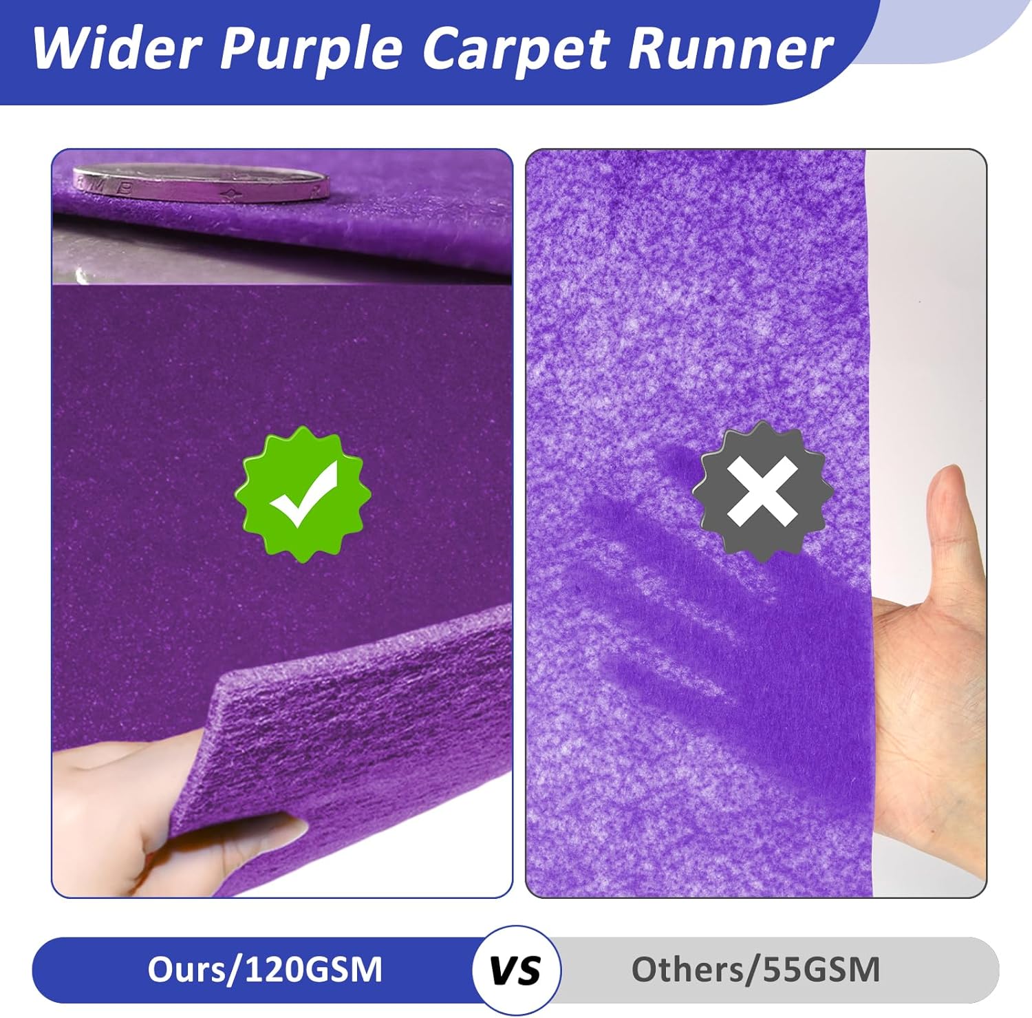 Purple Carpet Runner for Party 25x15ft 120GSM Runway Rug