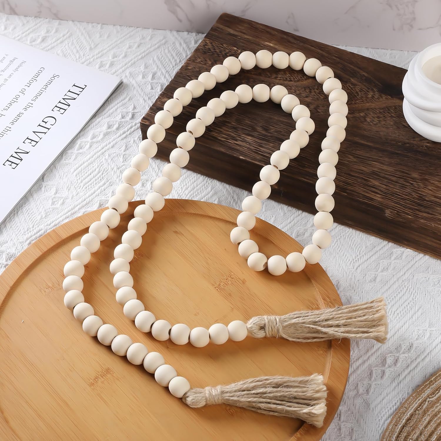 Handcrafted Wood Beads Tassel Garland - 58 Inches Boho Decor
