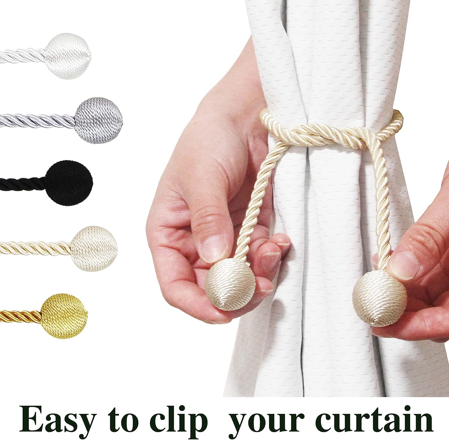 Modern Outdoor Curtain Tiebacks in Beige Set of 2
