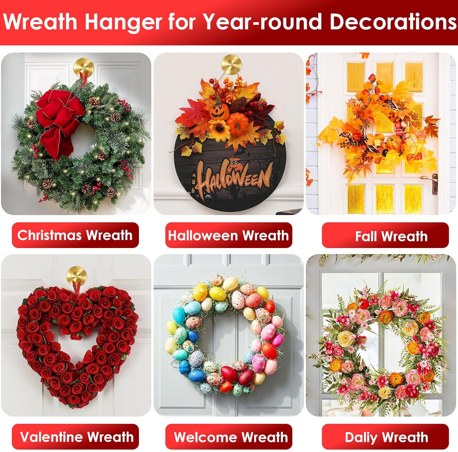 22 LB Gold Wreath Hanger with Suction Cup Hook 2 Pack