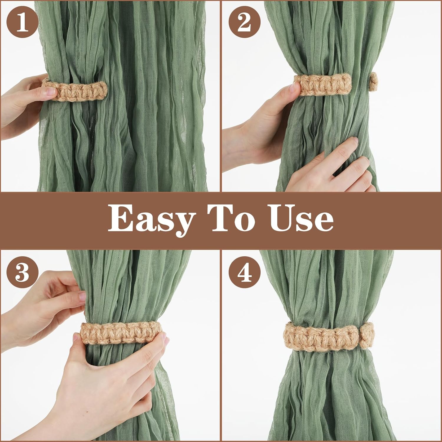 4 PCS Boho Rope Curtain Holdbacks Rustic Farmhouse Decor