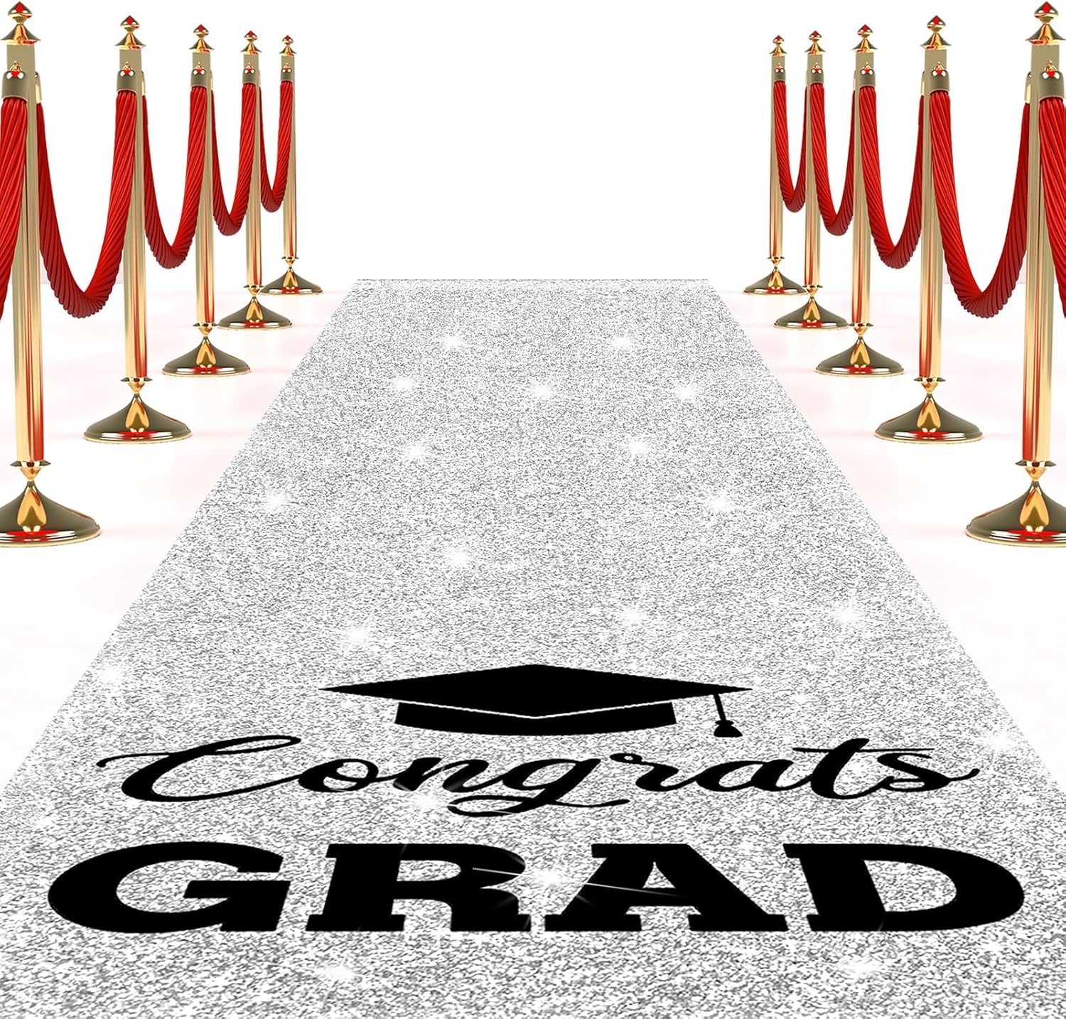 Glitter Silver Graduation Carpet Runner 2ft x15ft